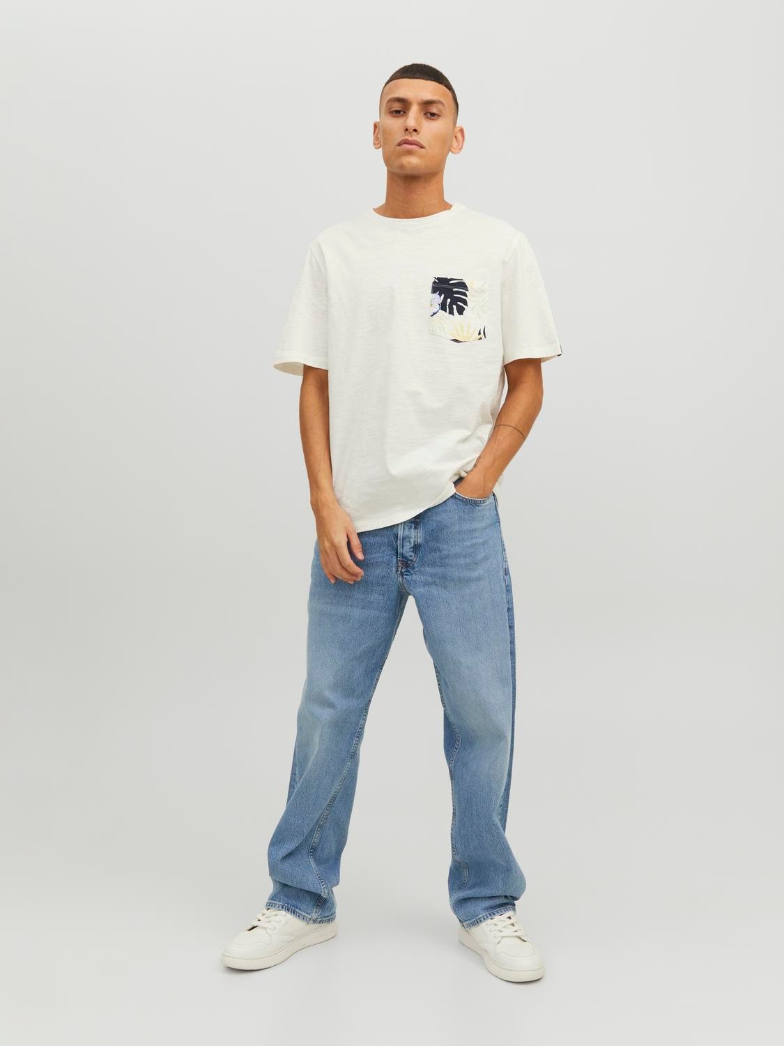 Jack & Jones Trópusi Környak Trikó -Cloud Dancer - 12235290