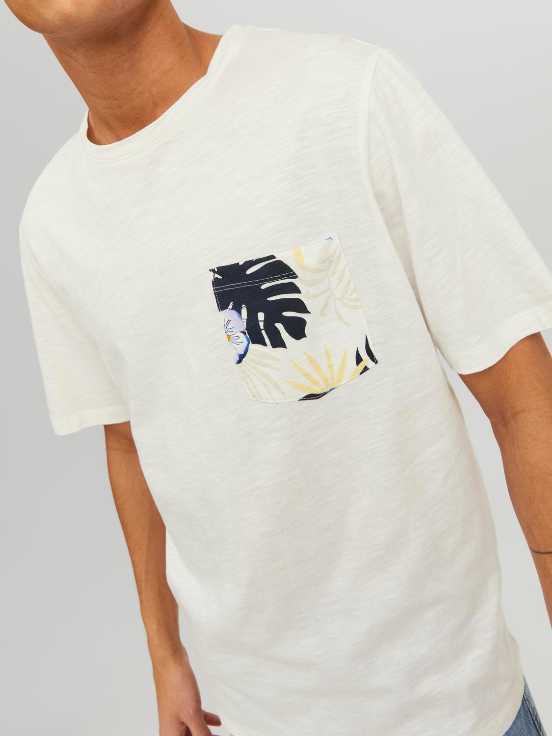 Jack & Jones T-shirt Tropical Decote Redondo -Cloud Dancer - 12235290