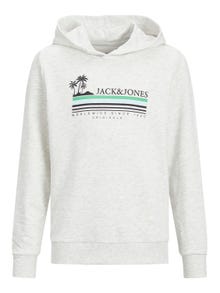 Jack & Jones Logo Hættetrøje Til drenge -White Melange - 12235496