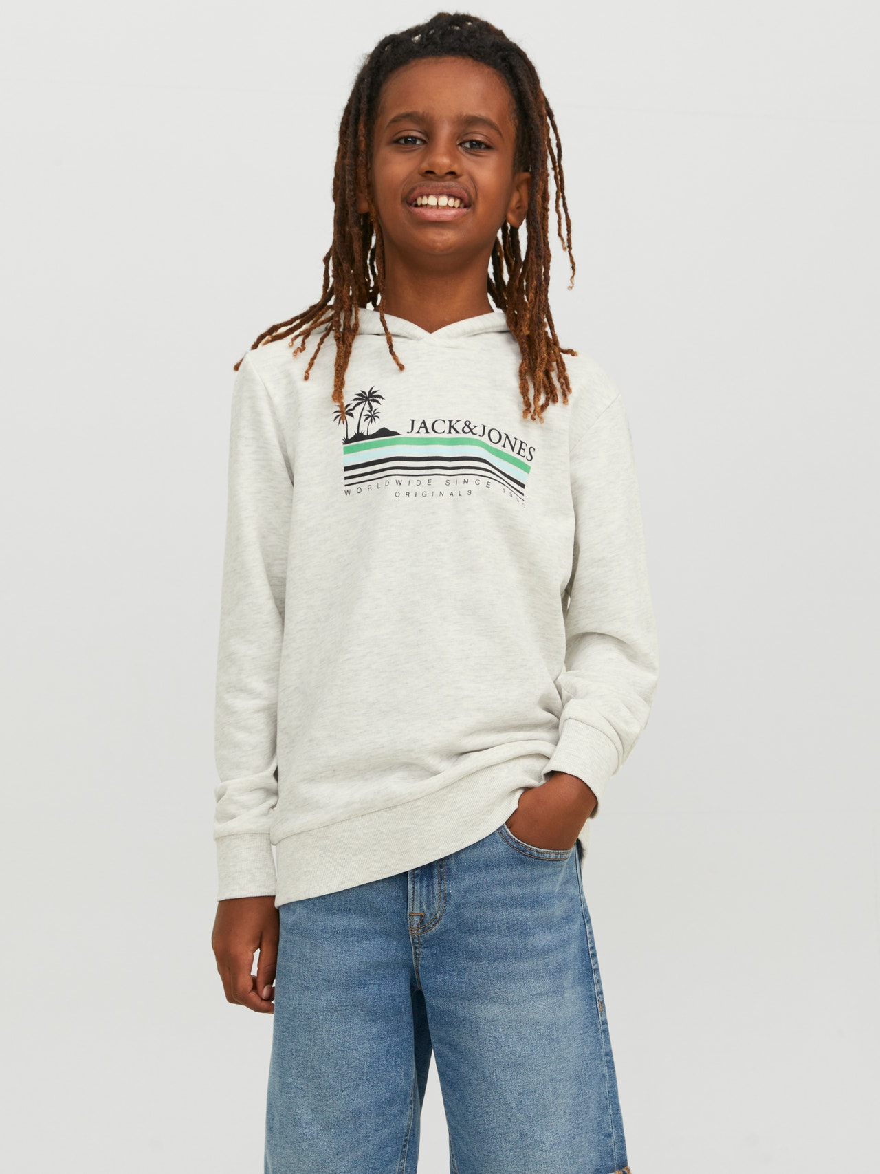 Jack & Jones Logo Hoodie Voor jongens -White Melange - 12235496