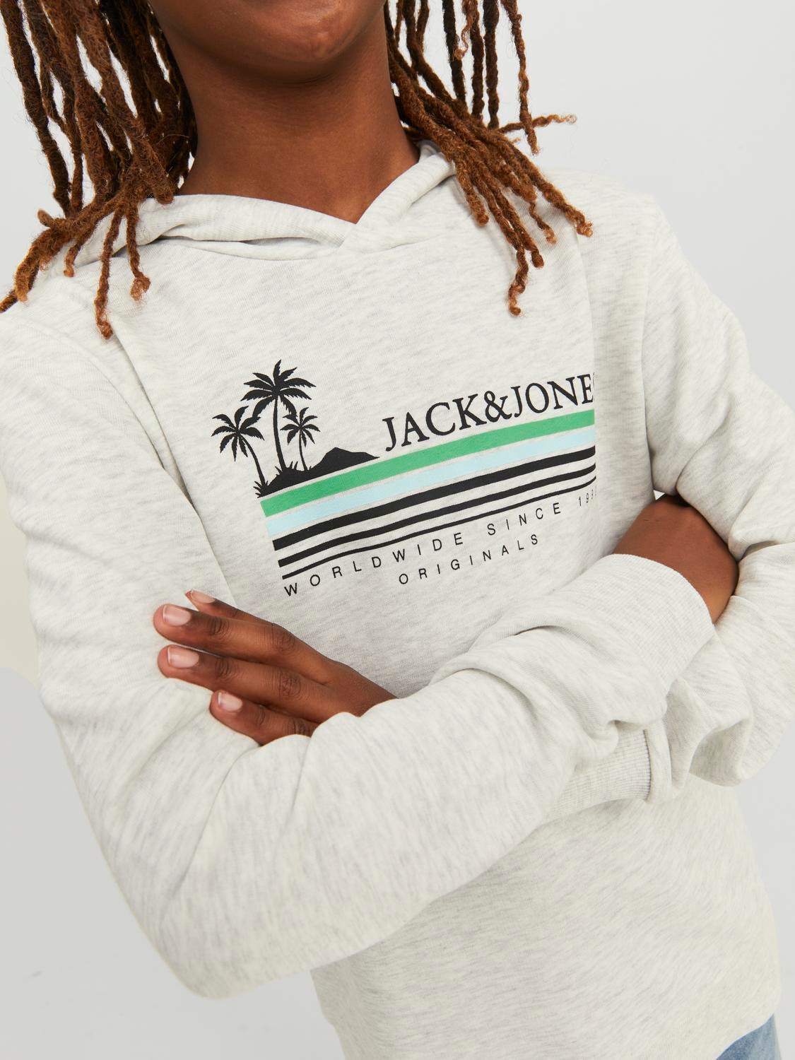 Jack & Jones Logo Hoodie Voor jongens -White Melange - 12235496