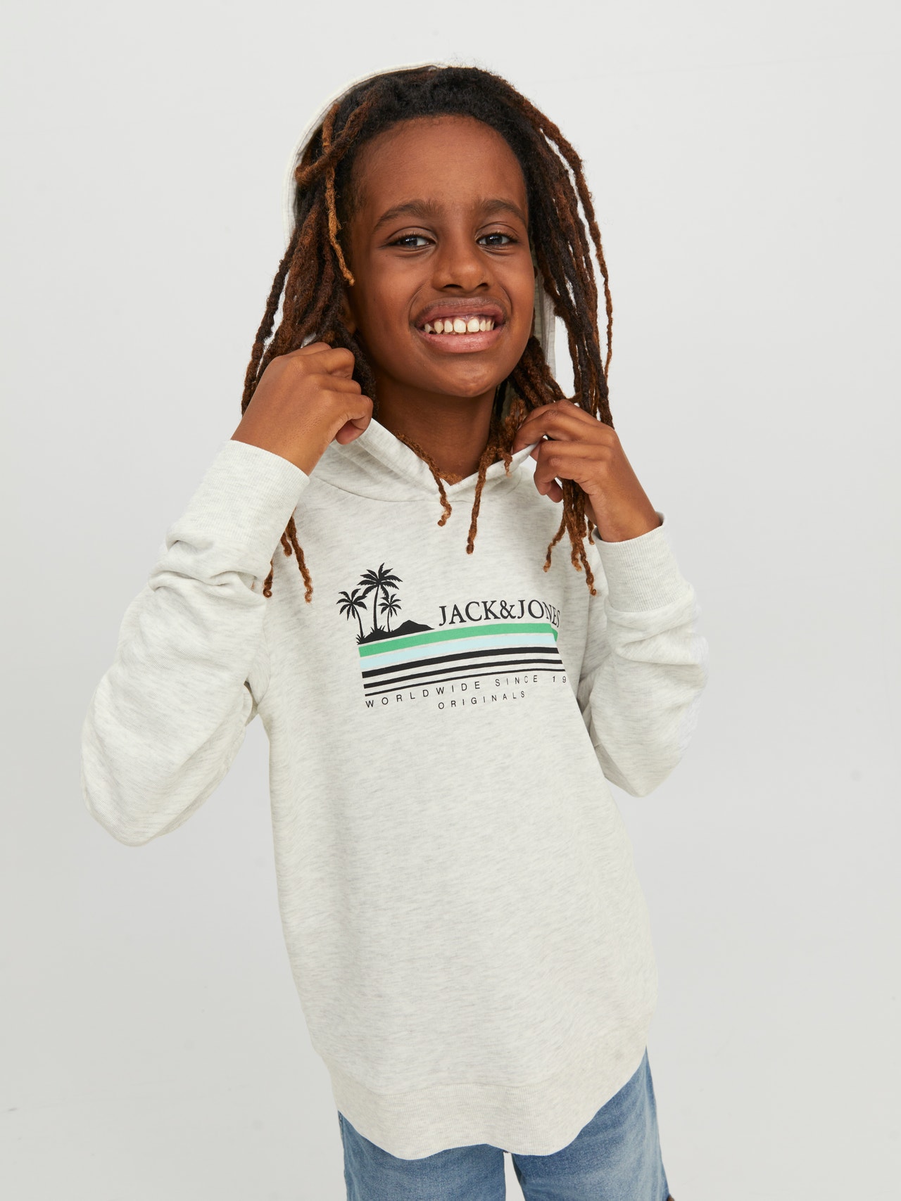 Jack & Jones Logo Hoodie Voor jongens -White Melange - 12235496