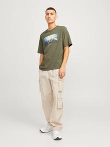 Jack & Jones Foto potisk Kruhový výstřih Tričko -Dusty Olive - 12235522