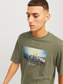 Jack & Jones Foto potisk Kruhový výstřih Tričko -Dusty Olive - 12235522