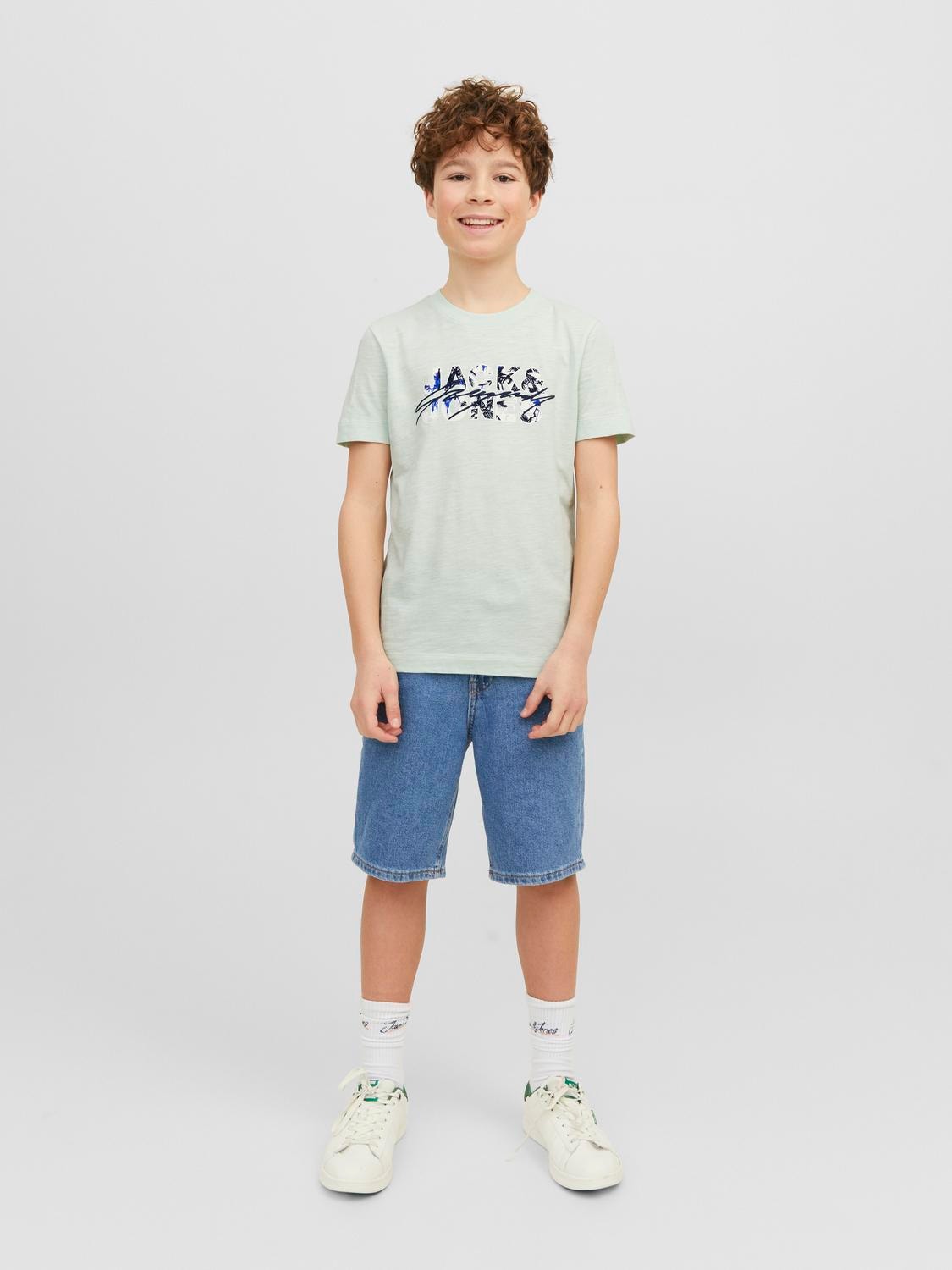 Jack & Jones Logo T-skjorte For gutter -Pale Blue - 12235534