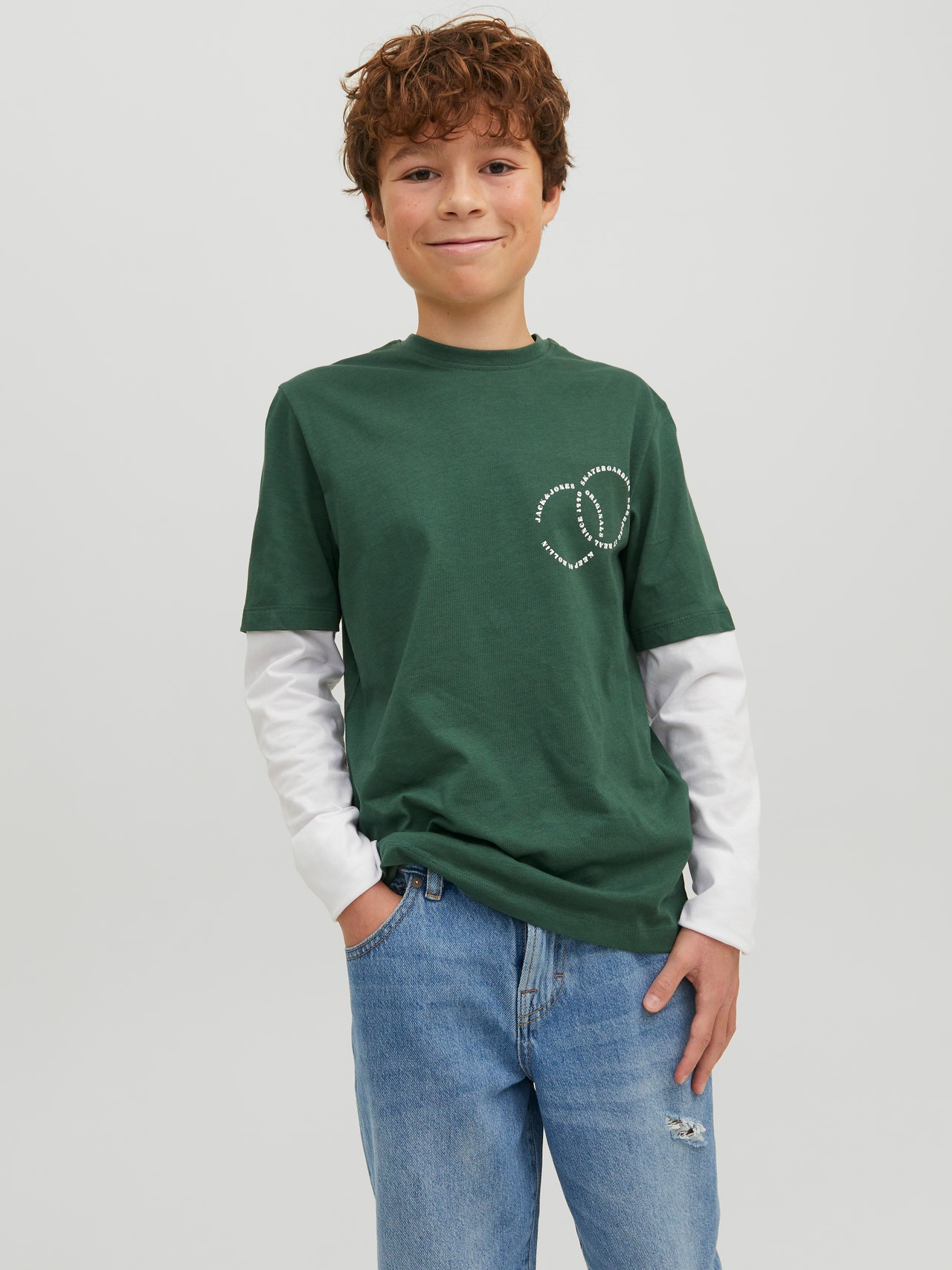 Jack & Jones Trykk T-skjorte For gutter -Trekking Green - 12235651