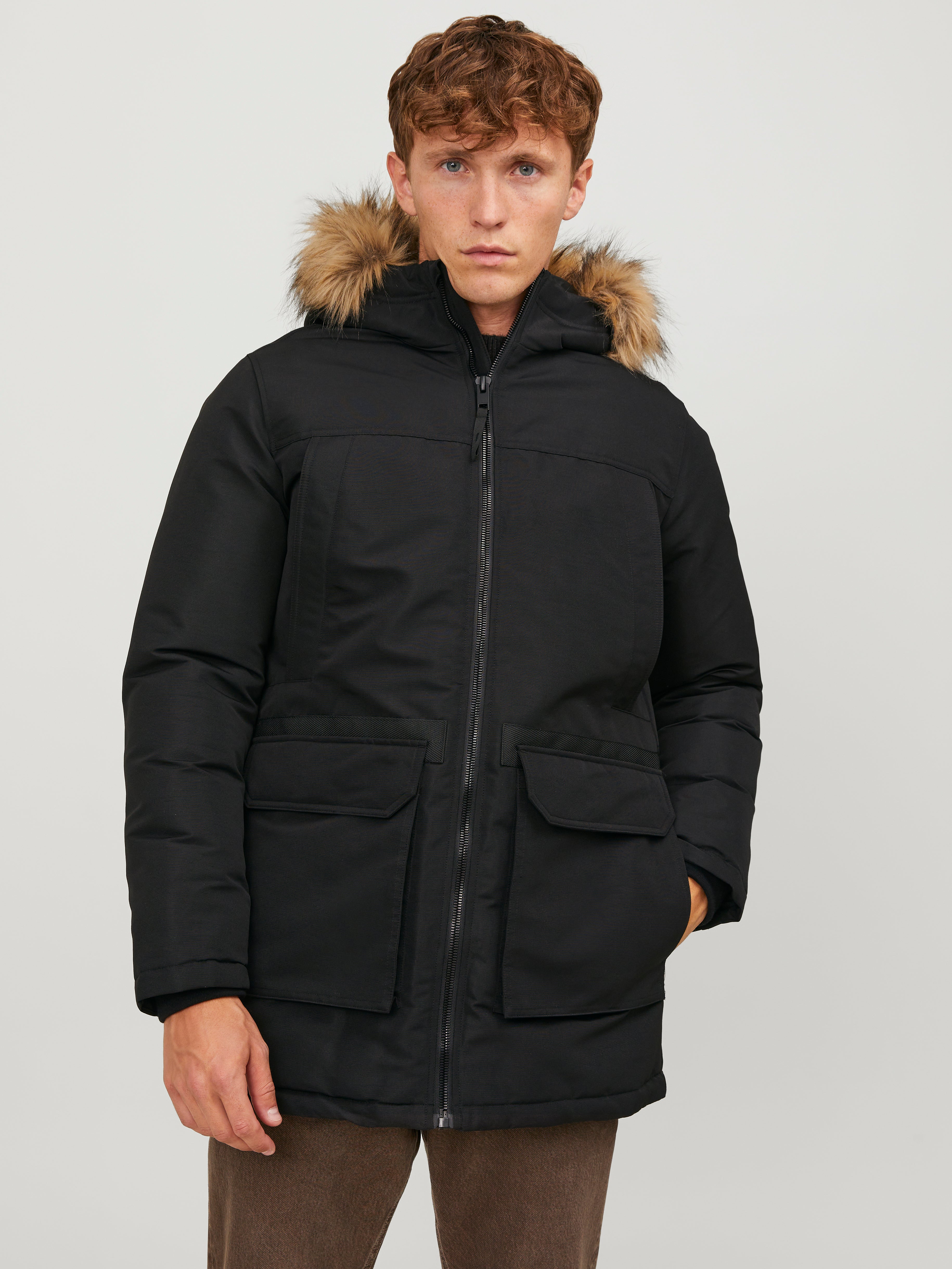 Jack & Jones technical parka with padded lining in black