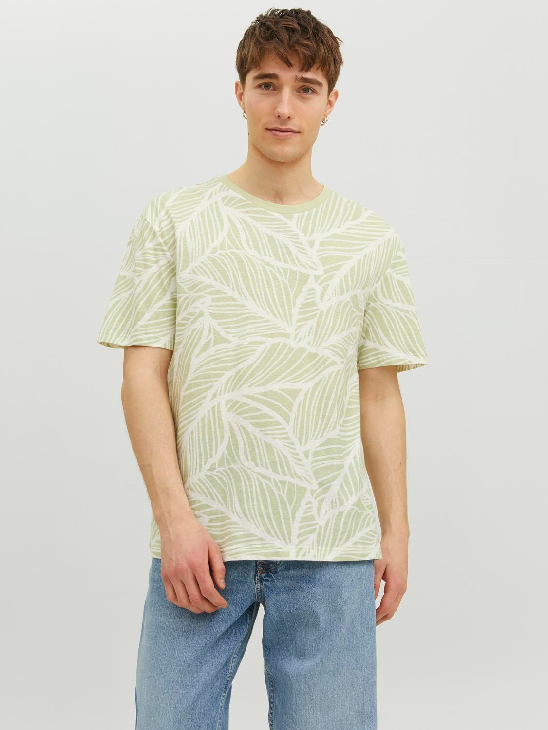 Jack & Jones All Over Print Okrągły dekolt T-shirt -Celadon Green - 12235972