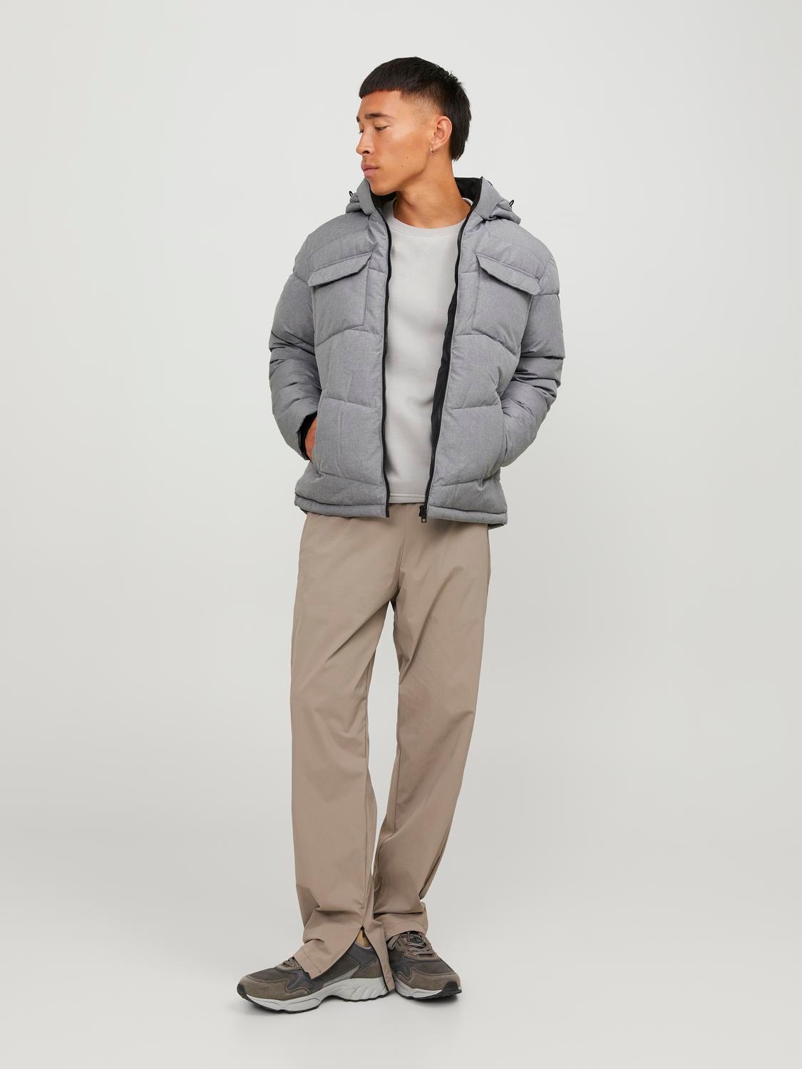 Melange grey long padded jacket for men