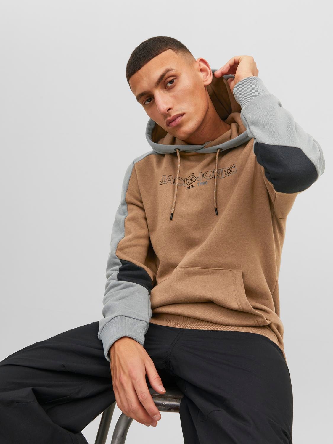 Jack & Jones Barevný blok Mikina s kapucí -Otter - 12236153