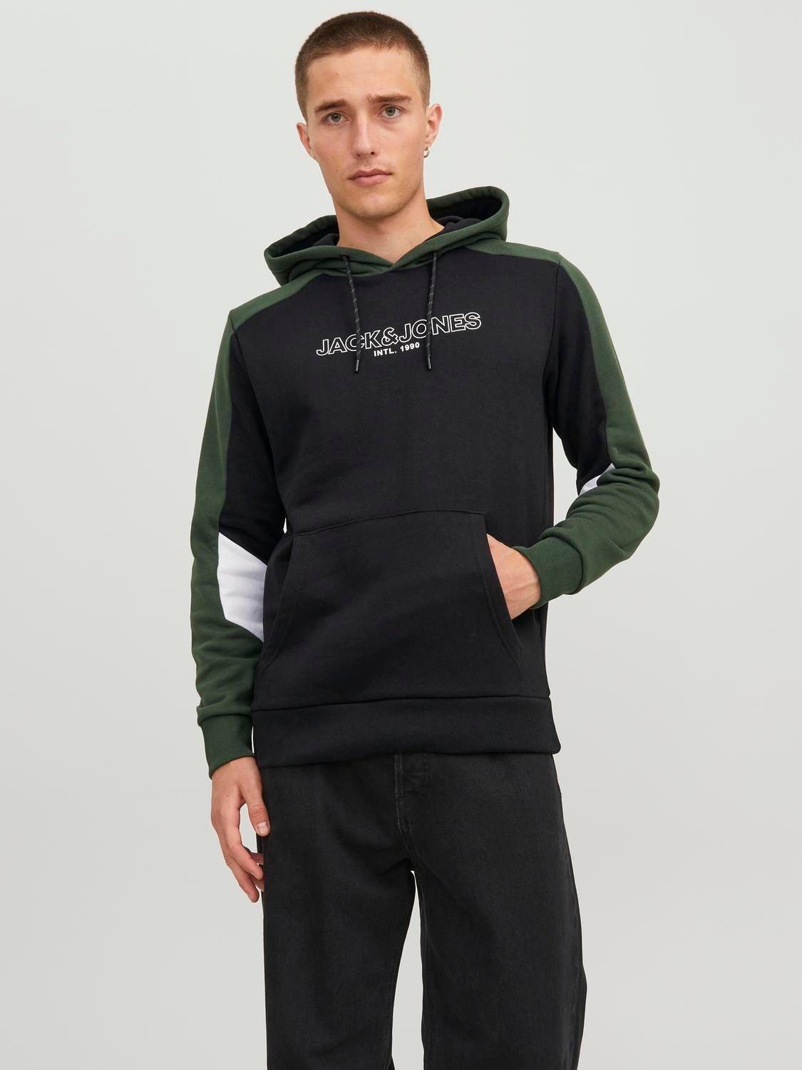 Colour block Hoodie, Black