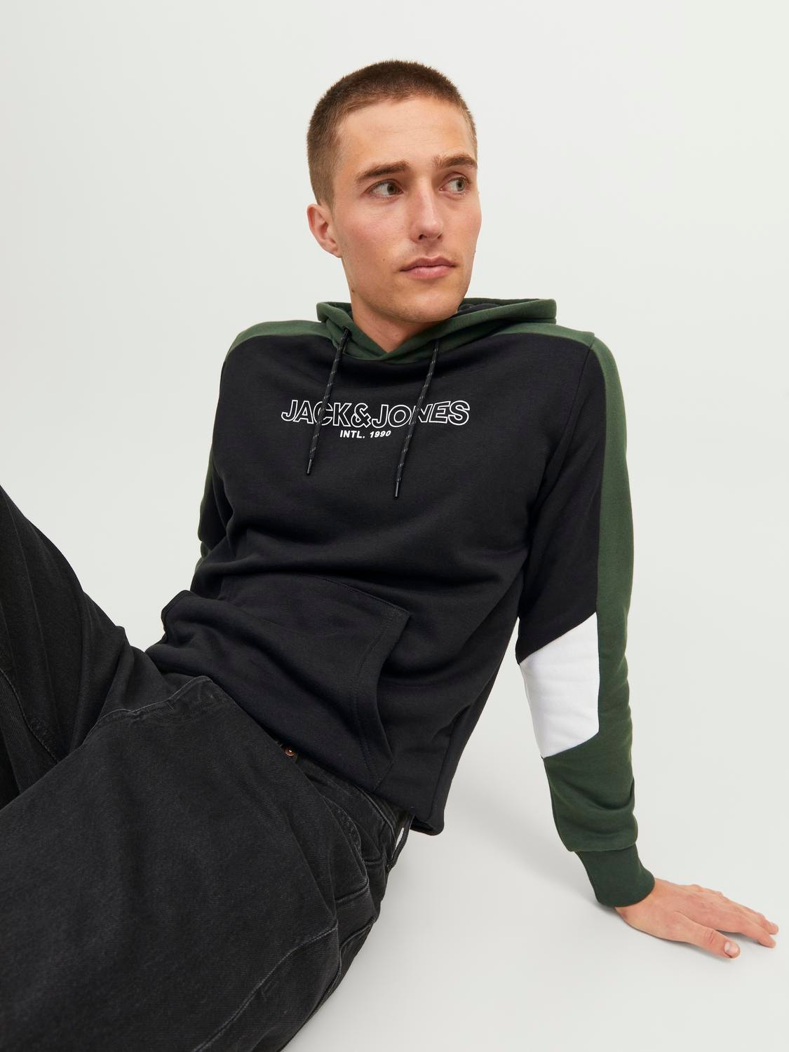 Jack & Jones Colour block Hoodie -Black - 12236153