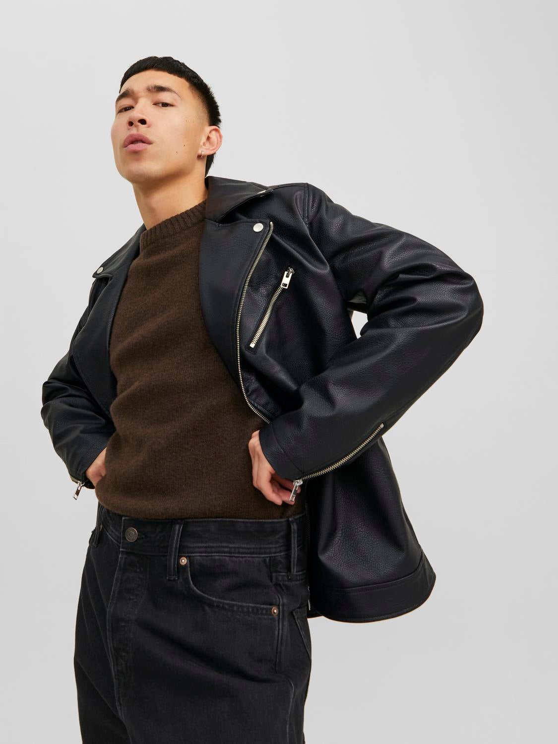 Jack and jones black leather clearance jacket