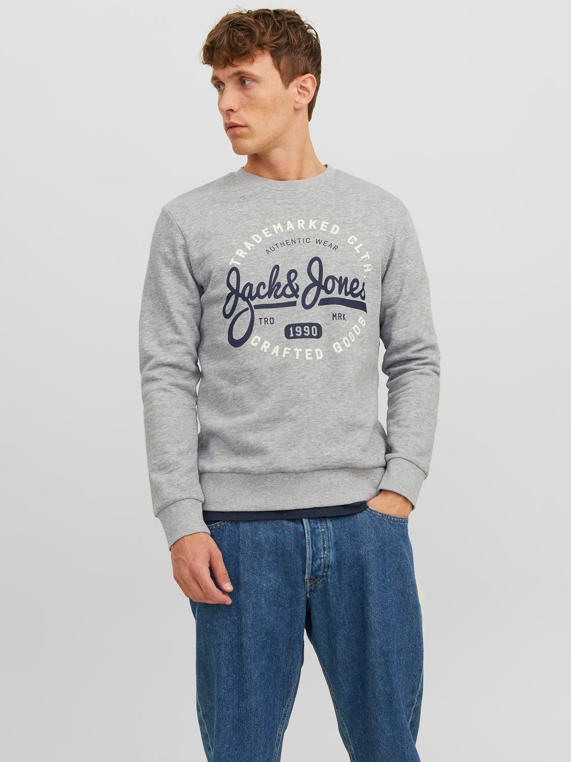 Logo Crew neck Sweatshirt | Light Grey | Jack & Jones®