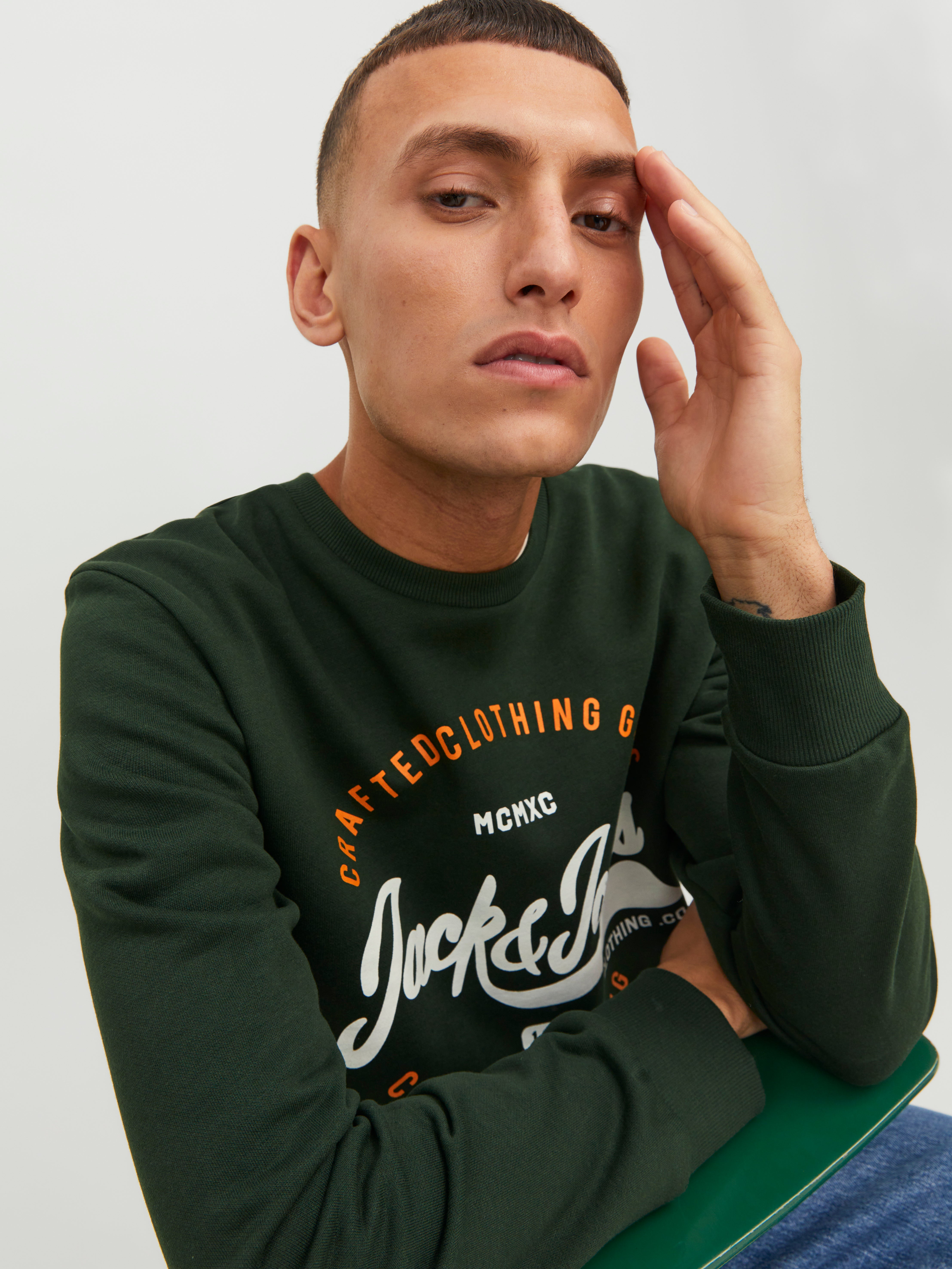 Logo Crewneck Sweatshirt | Dark Green | Jack & Jones®