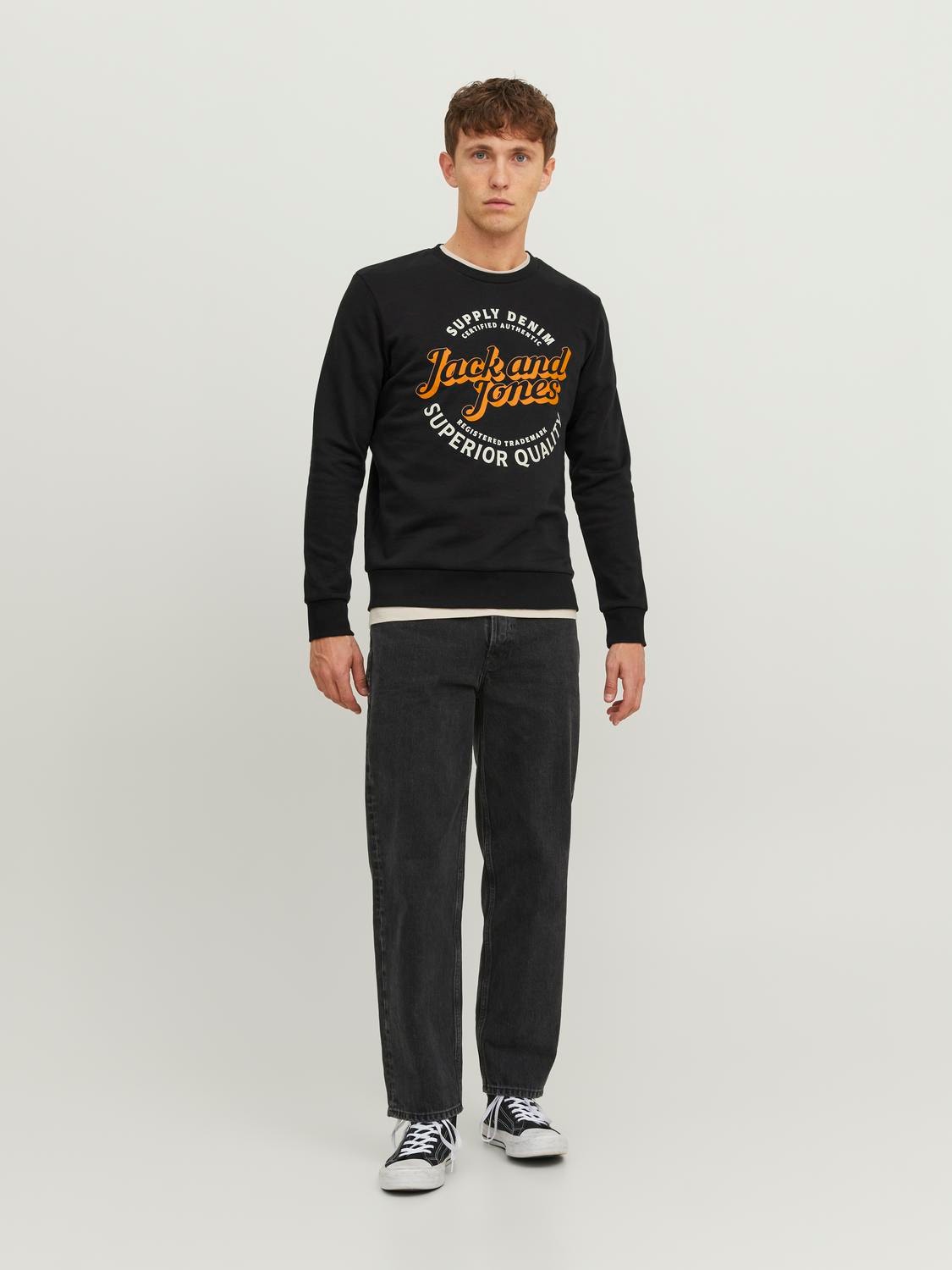 Jack & Jones Logo Crew neck Sweatshirt -Black - 12236177