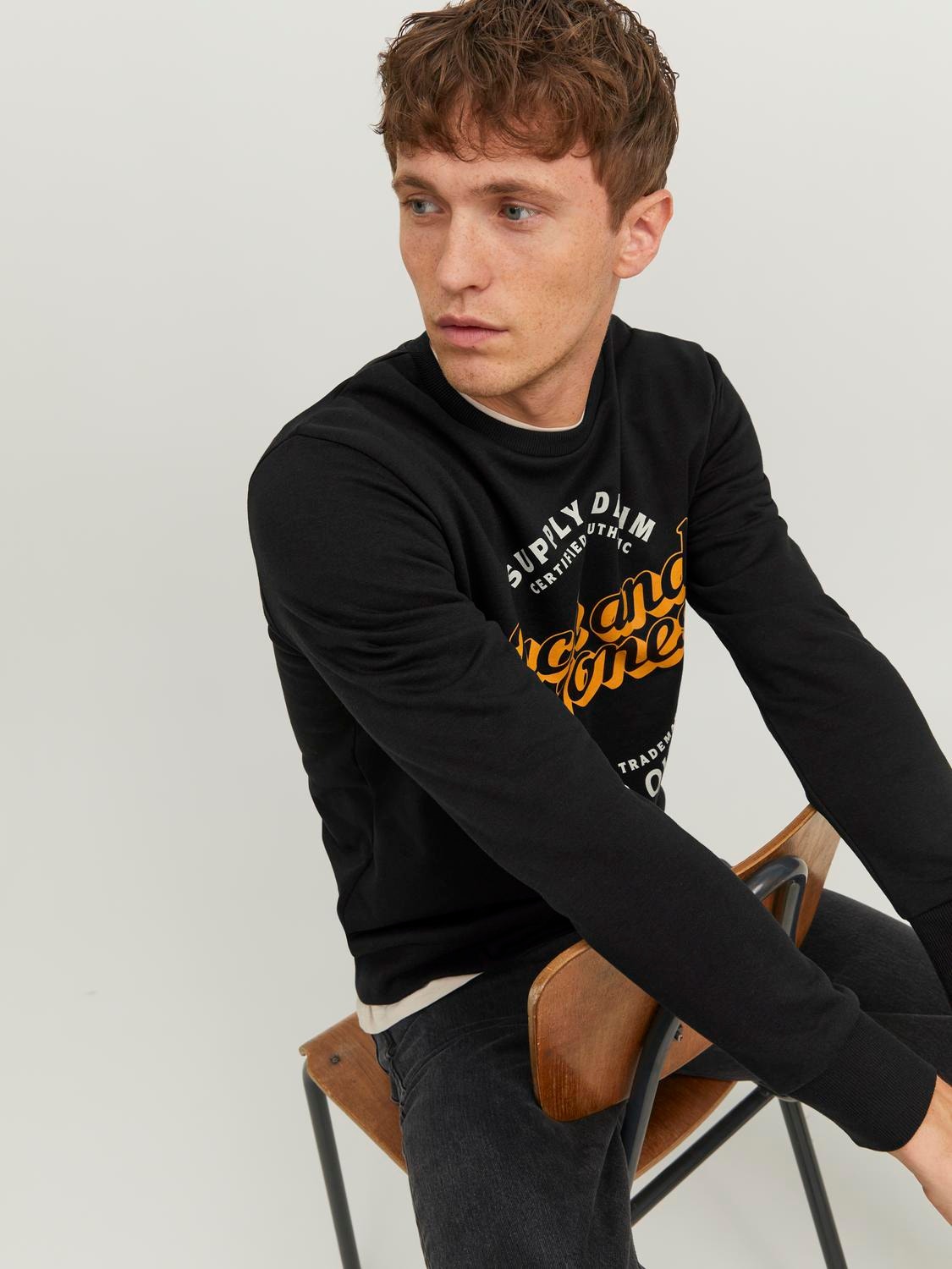 Jack & Jones Logo Crew neck Sweatshirt -Black - 12236177