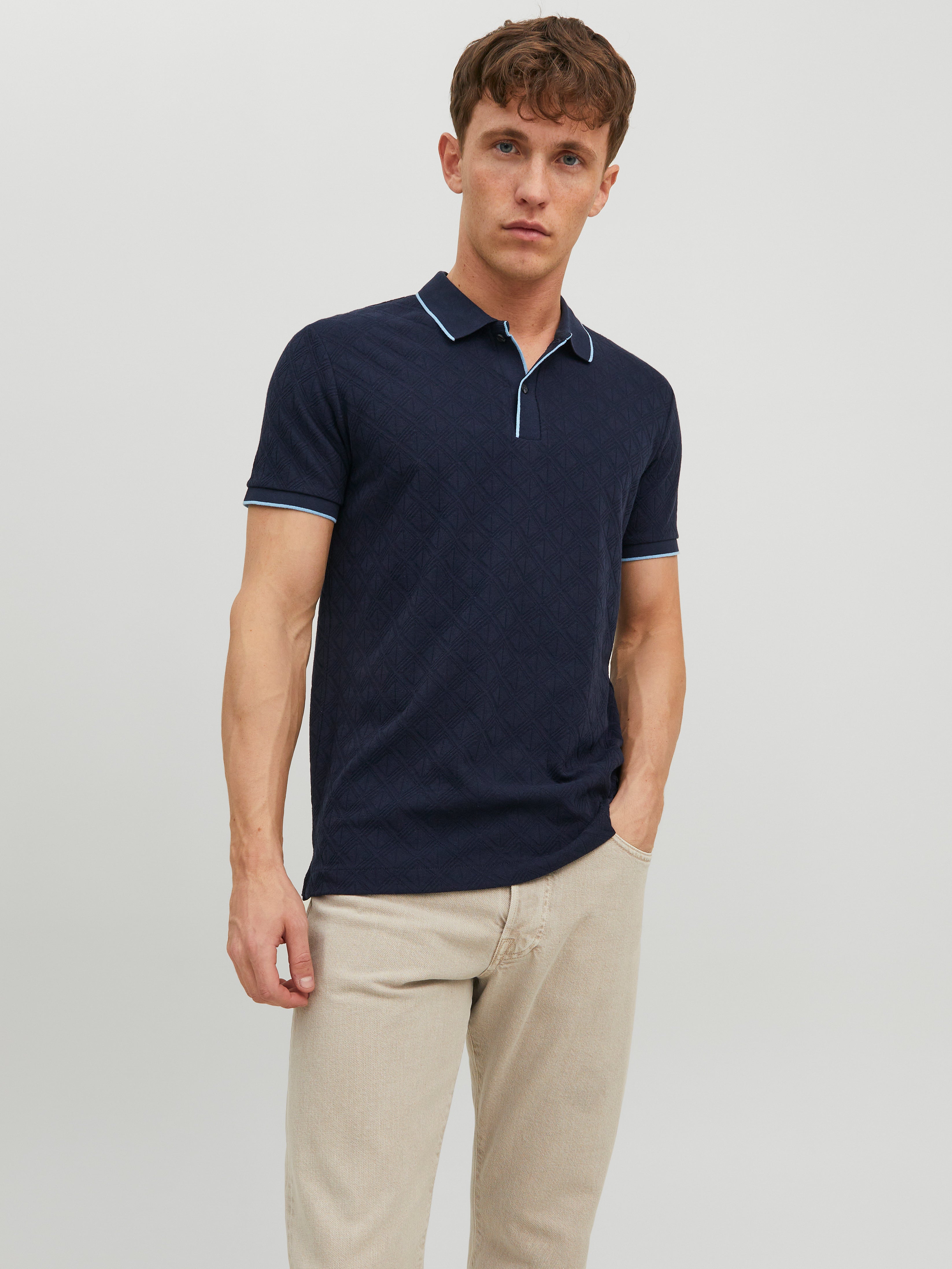 Plain Shirt collar T shirt Dark Blue Jack Jones