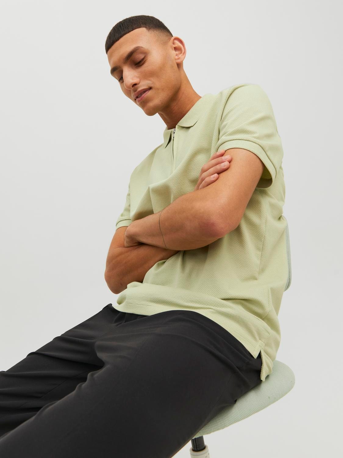 Jack & Jones Einfarbig Hemdkragen T-shirt -Celadon Green - 12236235