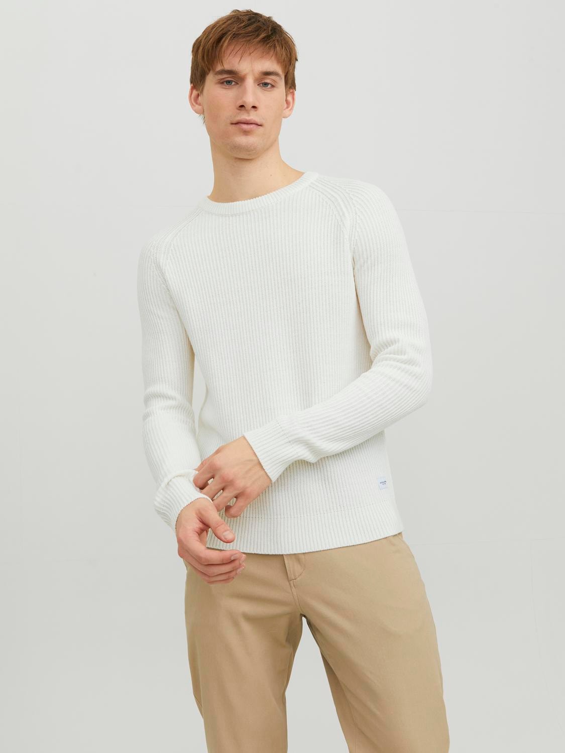 Jack & Jones Enfärgat Crewneck Stickad tröja -Cloud Dancer - 12236304