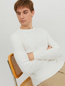 Jack & Jones Ensfarvet Striktrøje med rund hals -Cloud Dancer - 12236304