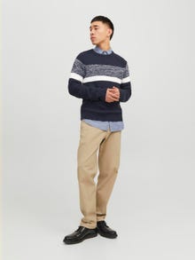 Jack & Jones Ensfarvet Striktrøje med rund hals -Navy Blazer - 12236304