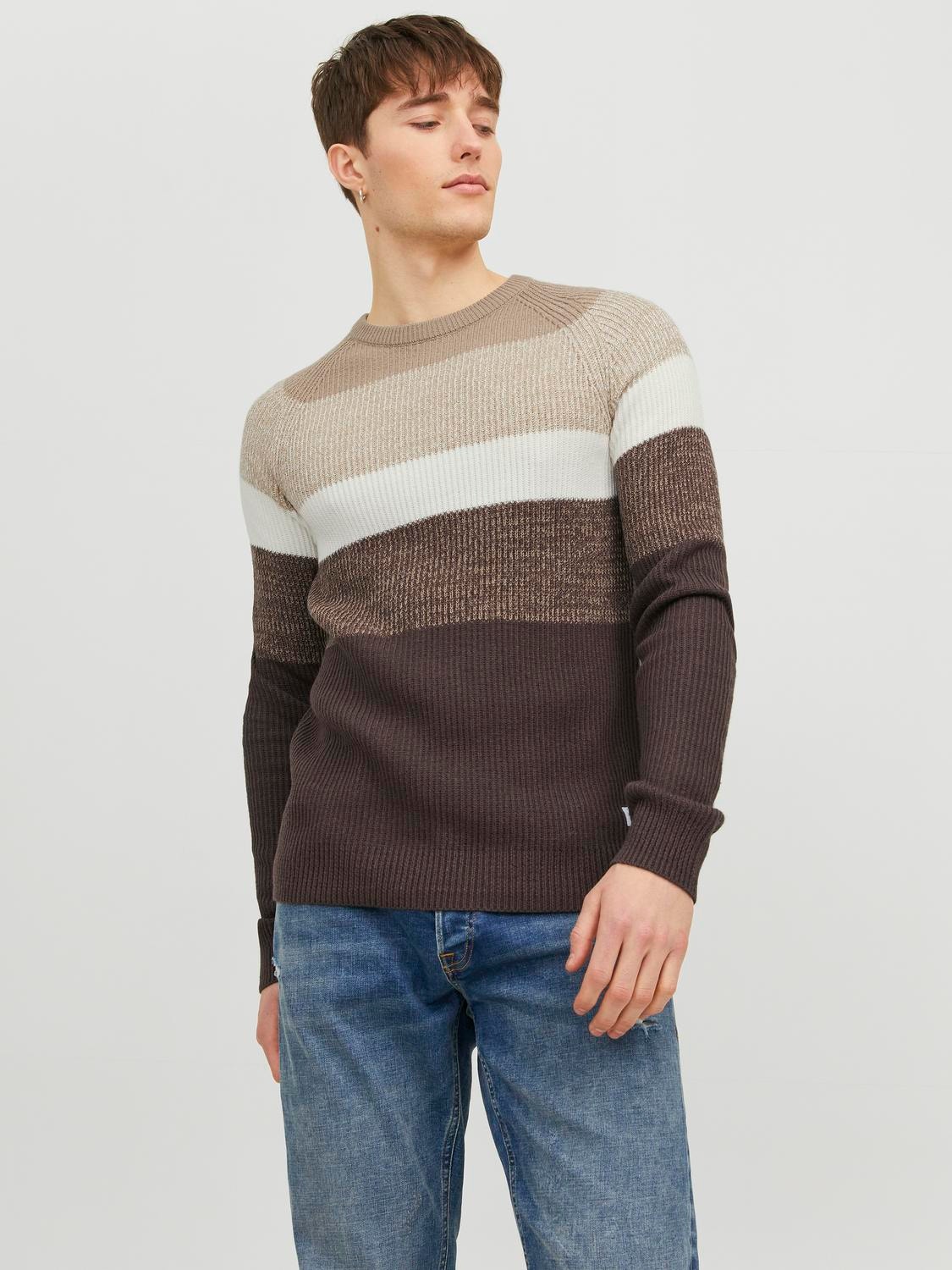 Jack & Jones Enfärgat Crewneck Stickad tröja -Crockery - 12236304