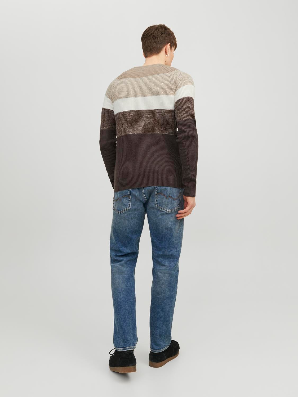 Jack & Jones Enfärgat Crewneck Stickad tröja -Crockery - 12236304