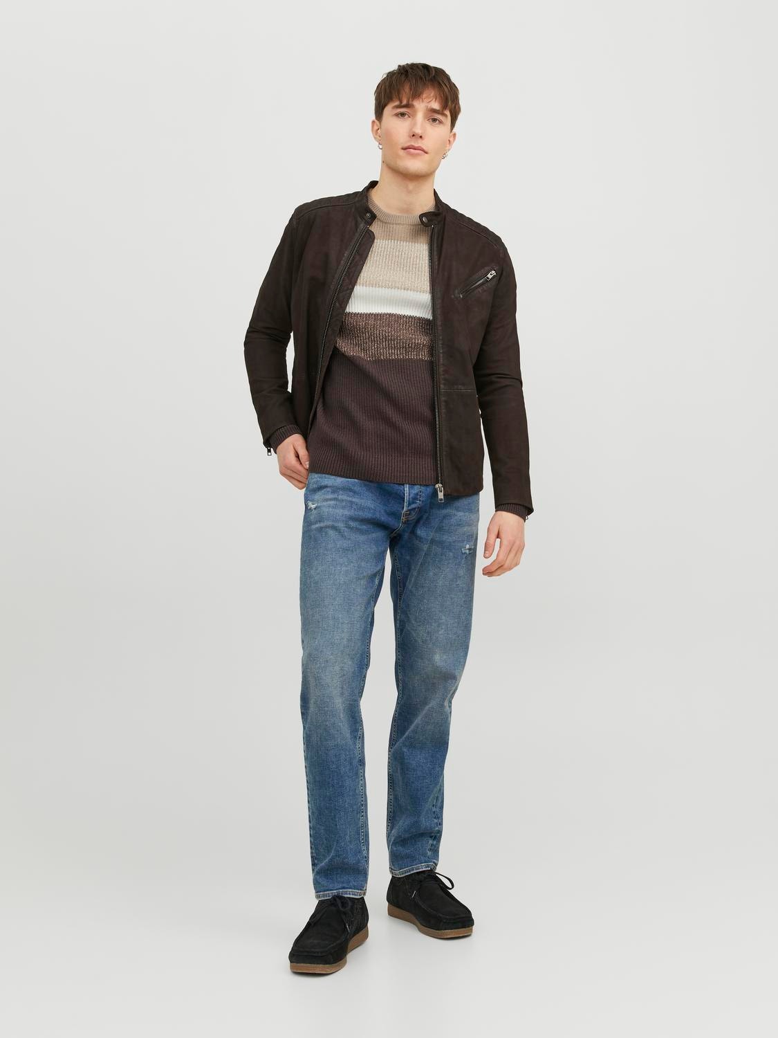 Jack & Jones Enfärgat Crewneck Stickad tröja -Crockery - 12236304