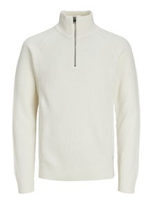 Jack & Jones Ensfarvet Striktrøje med halv lynlås -Cloud Dancer - 12236308