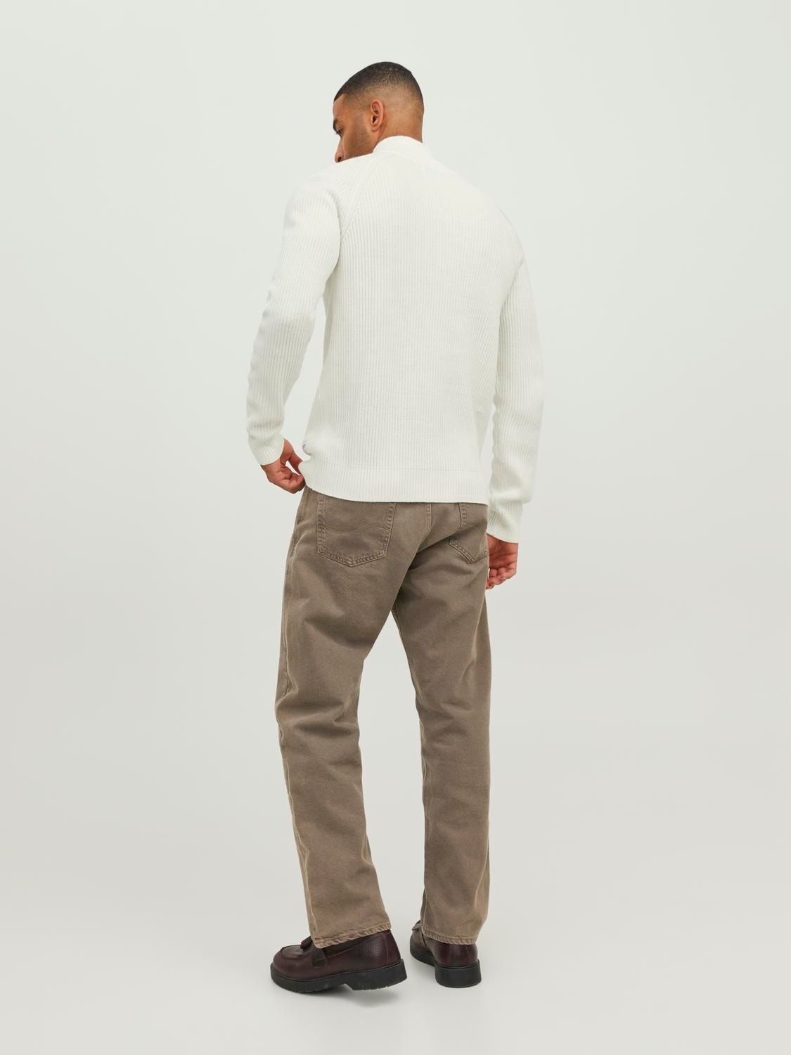 Jack & Jones Ensfarvet Striktrøje med halv lynlås -Cloud Dancer - 12236308