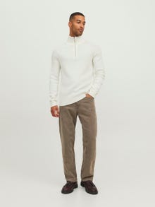 Jack & Jones Ensfarvet Striktrøje med halv lynlås -Cloud Dancer - 12236308