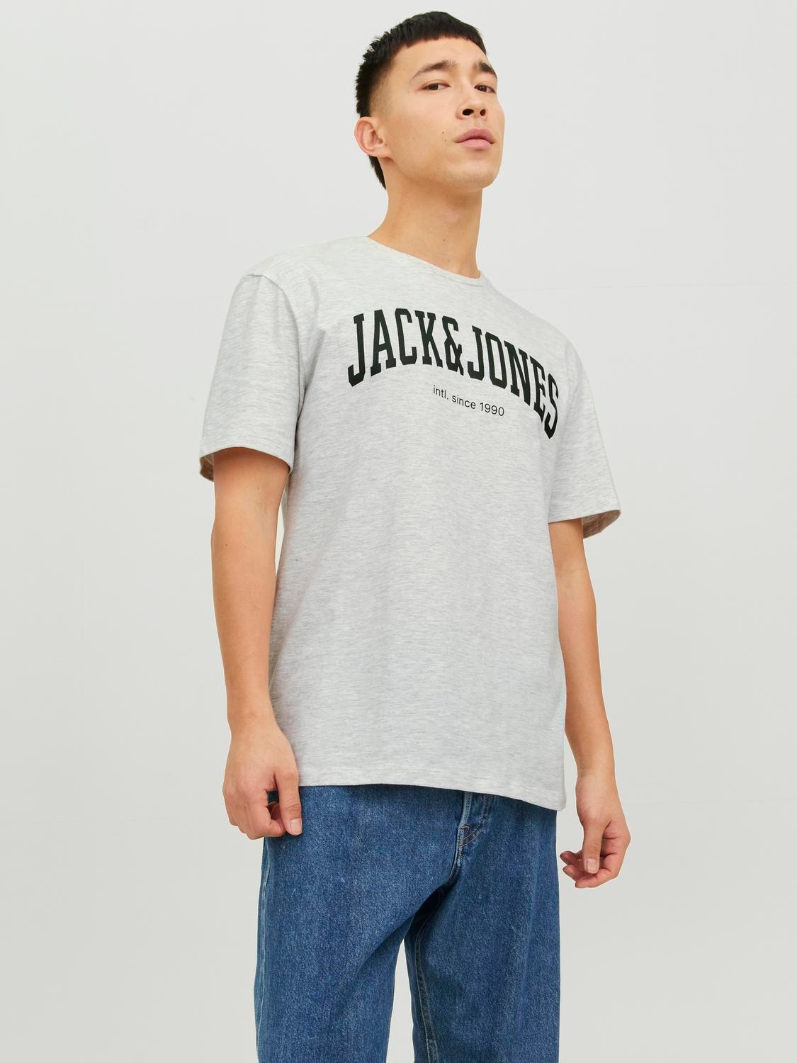 Jack & Jones Logo Ronde hals T-shirt -White Melange - 12236514