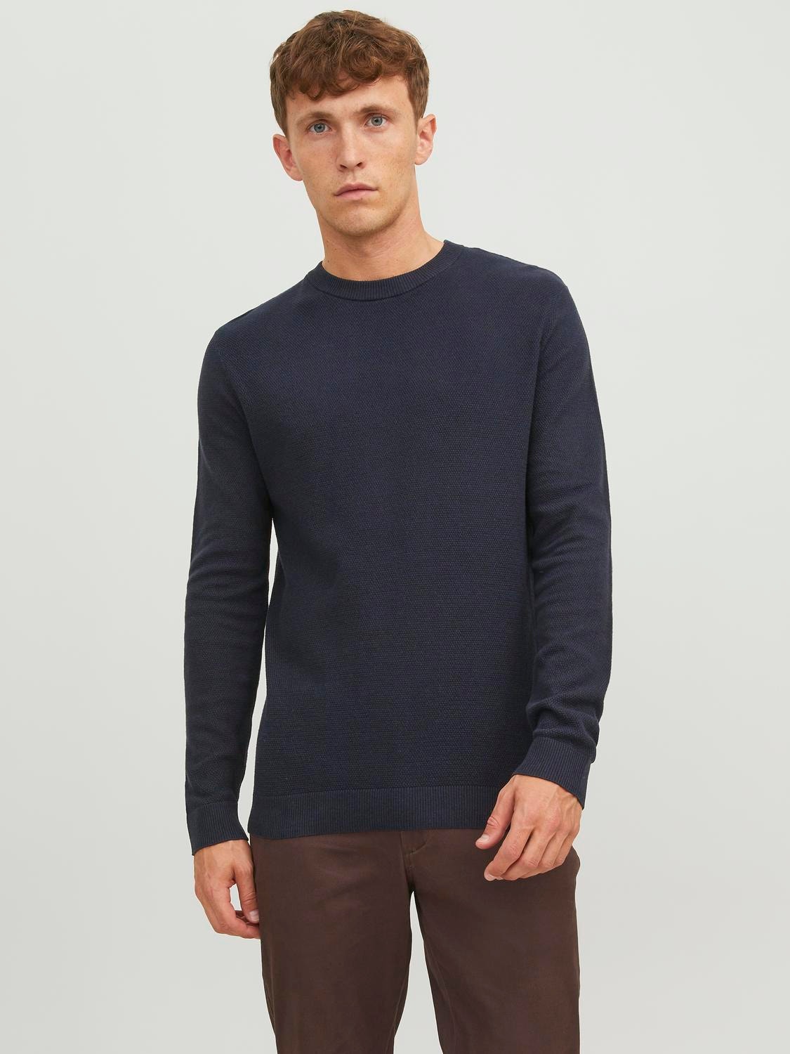 Jack & Jones Enfärgat Crewneck Stickad tröja -Black - 12236766