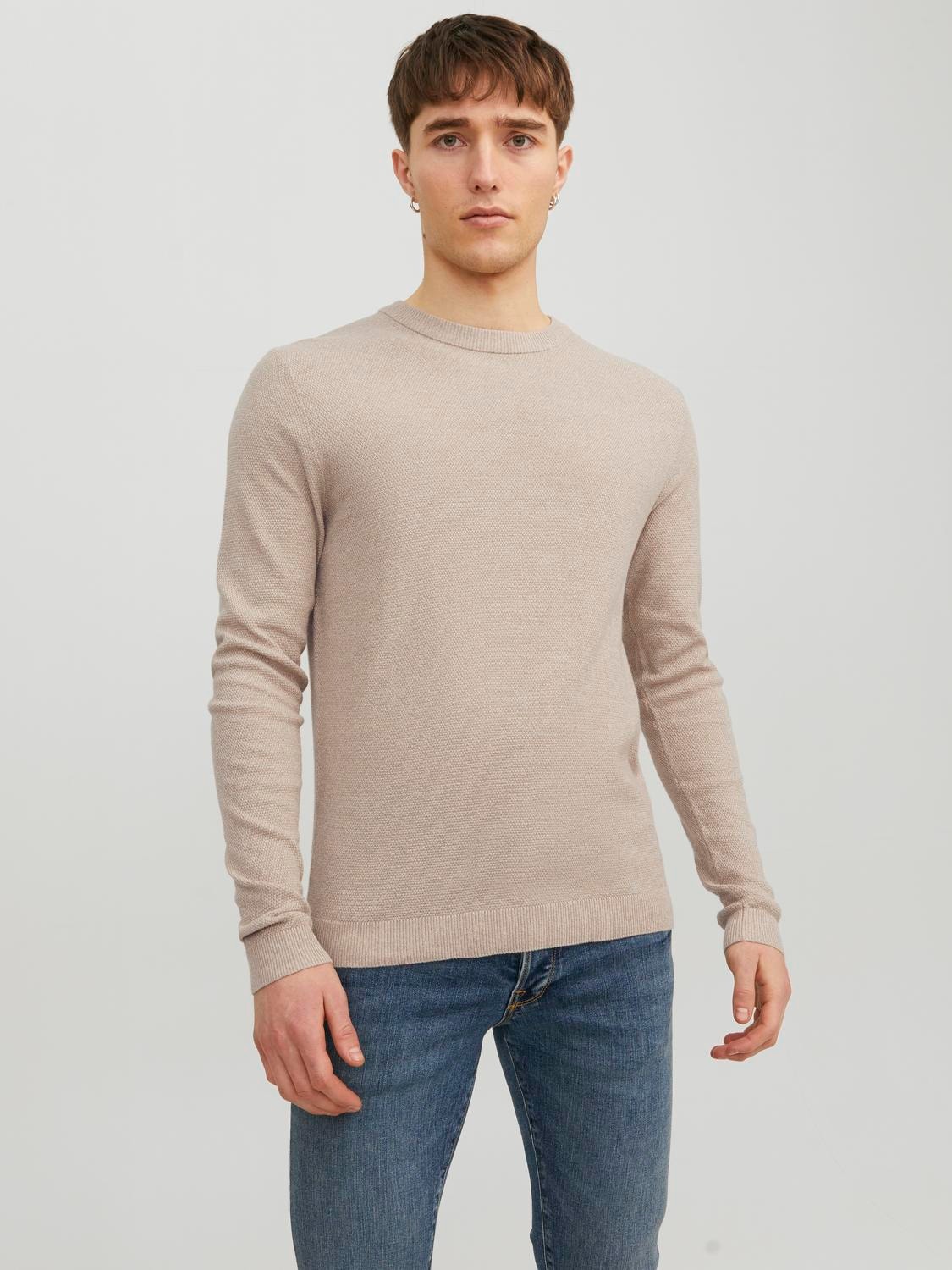 Jack & Jones Enfärgat Crewneck Stickad tröja -Crockery - 12236766