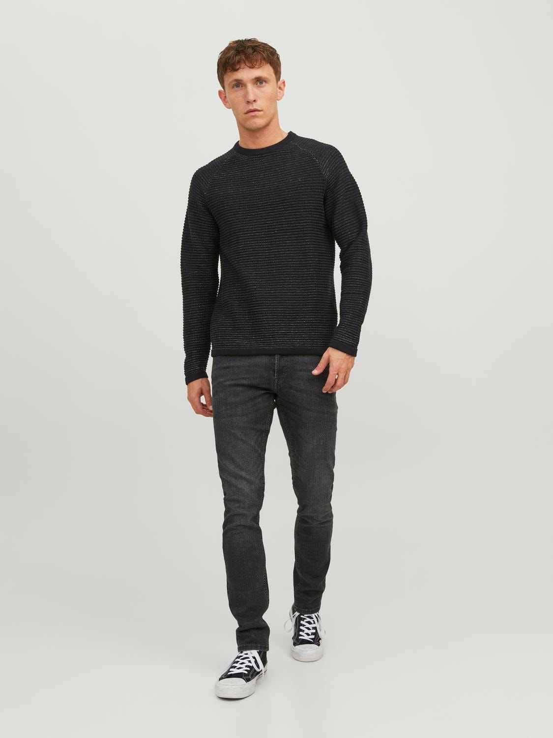 Jack & Jones Melanž Svetr s okrouhlým výstřihem -Black - 12236772