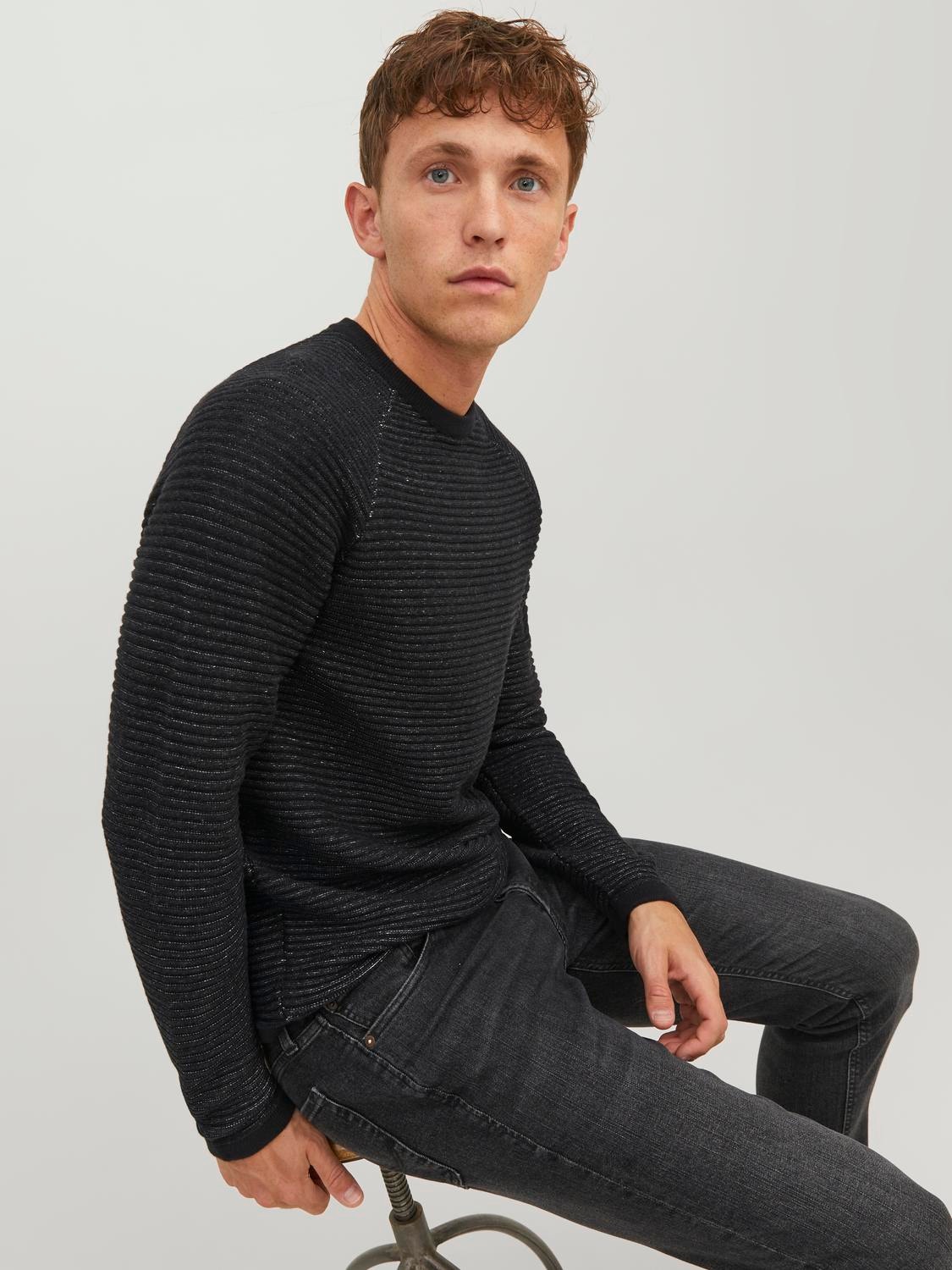 Jack & Jones Melanž Svetr s okrouhlým výstřihem -Black - 12236772