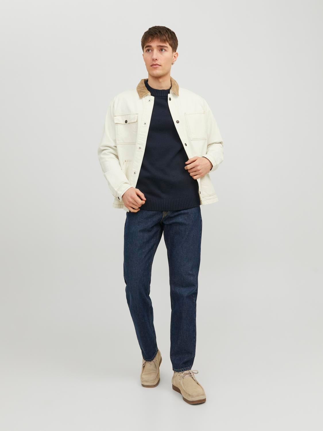 Jack & Jones Gładki Sweter z dzianiny z okrągłym dekoltem -Navy Blazer - 12236774