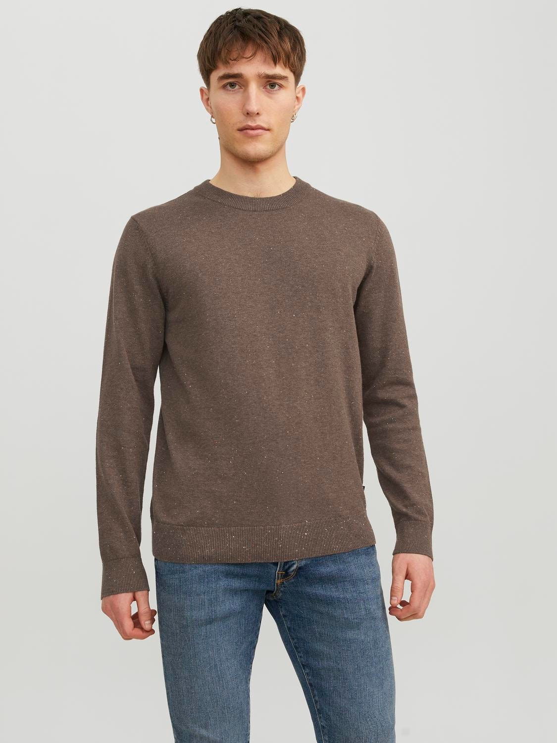 Jack & Jones Melanż Sweter z dzianiny z okrągłym dekoltem -Seal Brown - 12236792