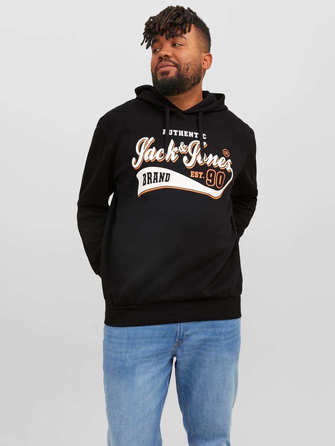 Plus Size Printed Hoodie | Black | Jack & Jones®