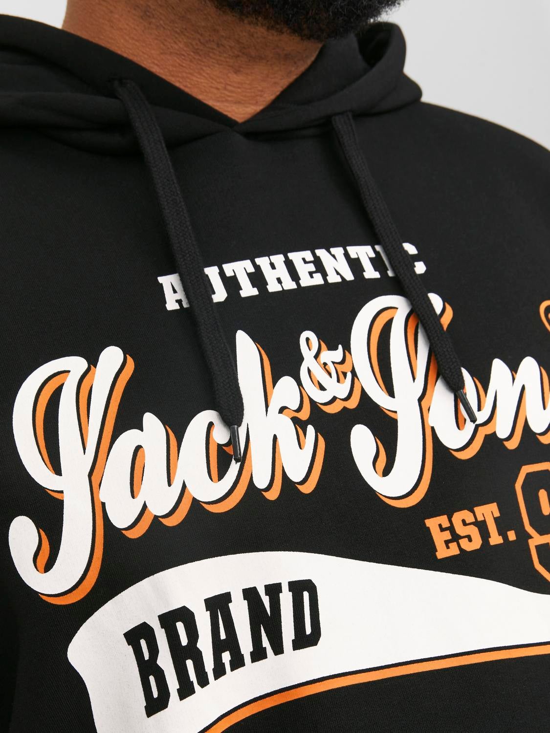 Plus Size Printed Hoodie | Black | Jack & Jones®