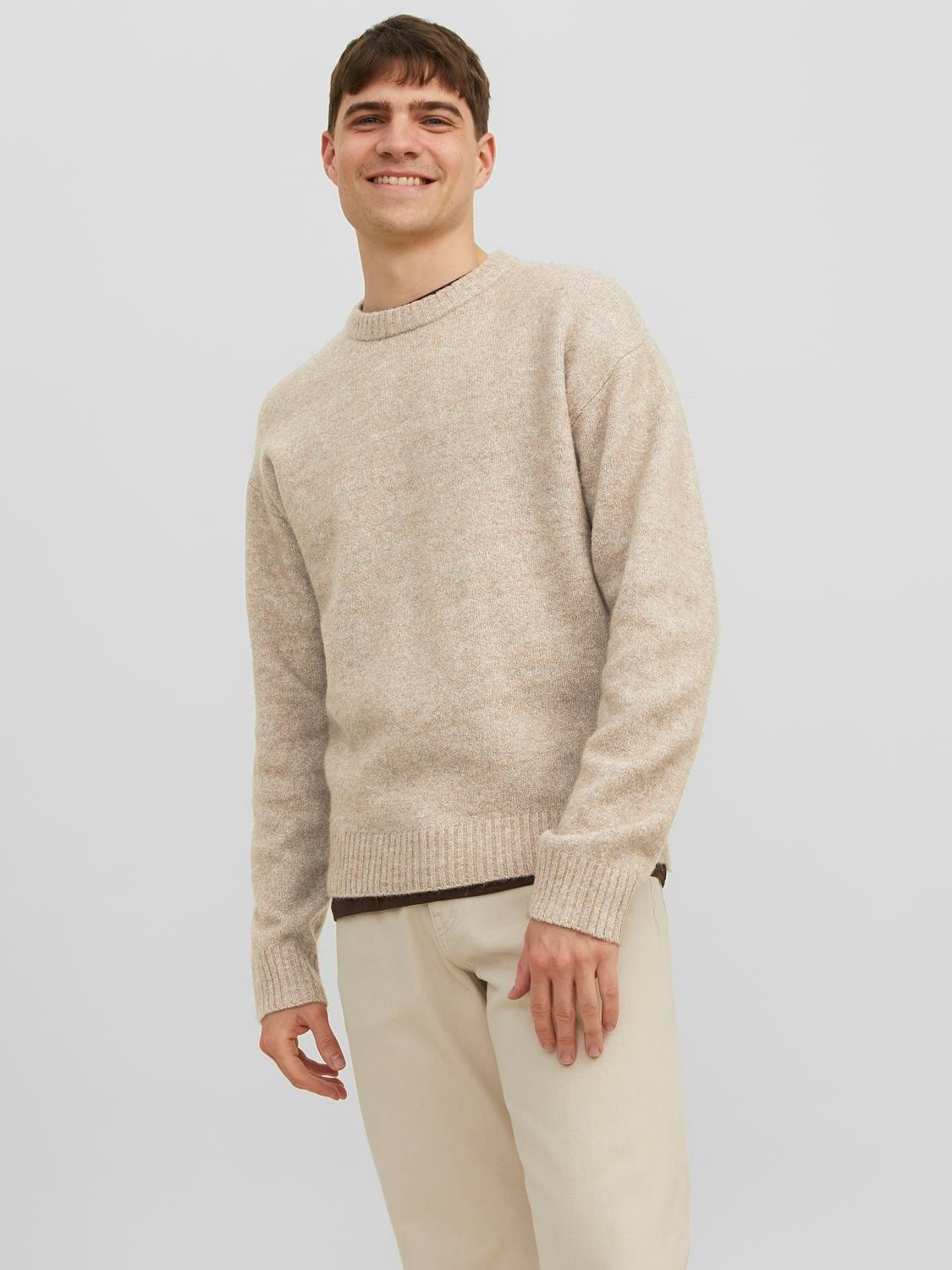 Jack & Jones Bez vzoru Svetr s okrouhlým výstřihem -Oatmeal - 12236810