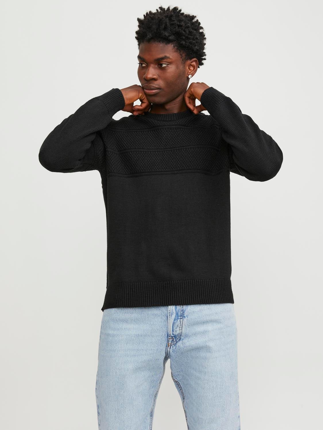 Plain black crew store neck jumper