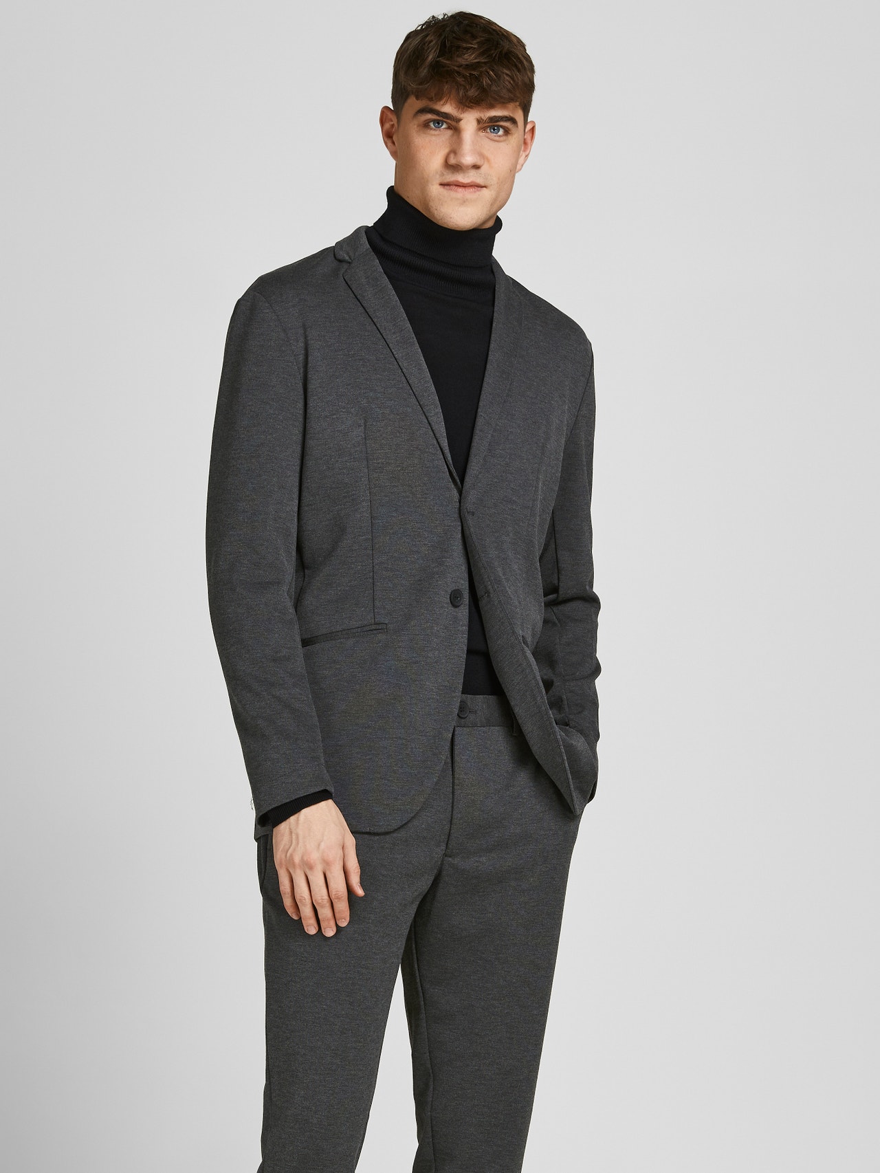 Jack & Jones Premium slim fit jersey suit jacket with slim pants in dark gray  melange