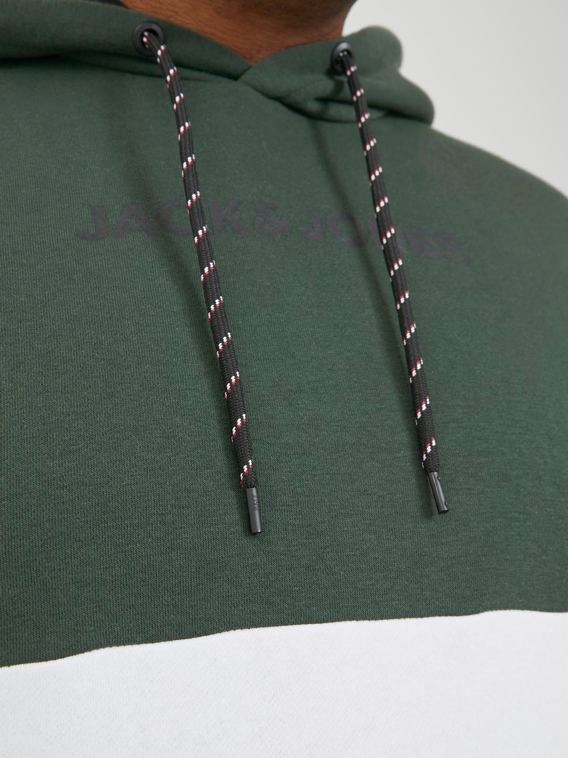 Plus Size Colour block Hoodie Dark Green Jack Jones