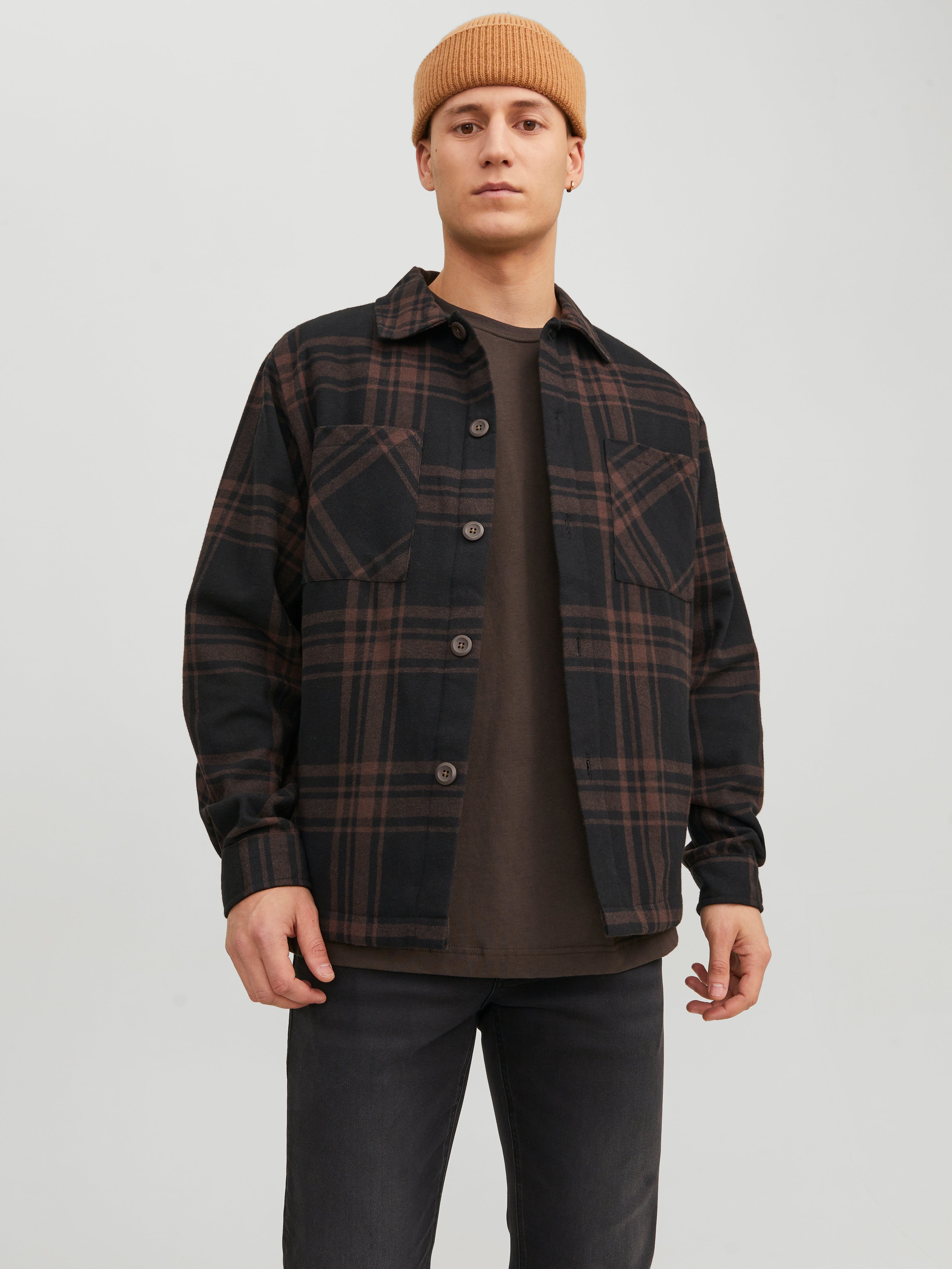Jack&jones Check Sweatpants Jack Jones Jack Jones Check Shirt With Straight Hem In Beige