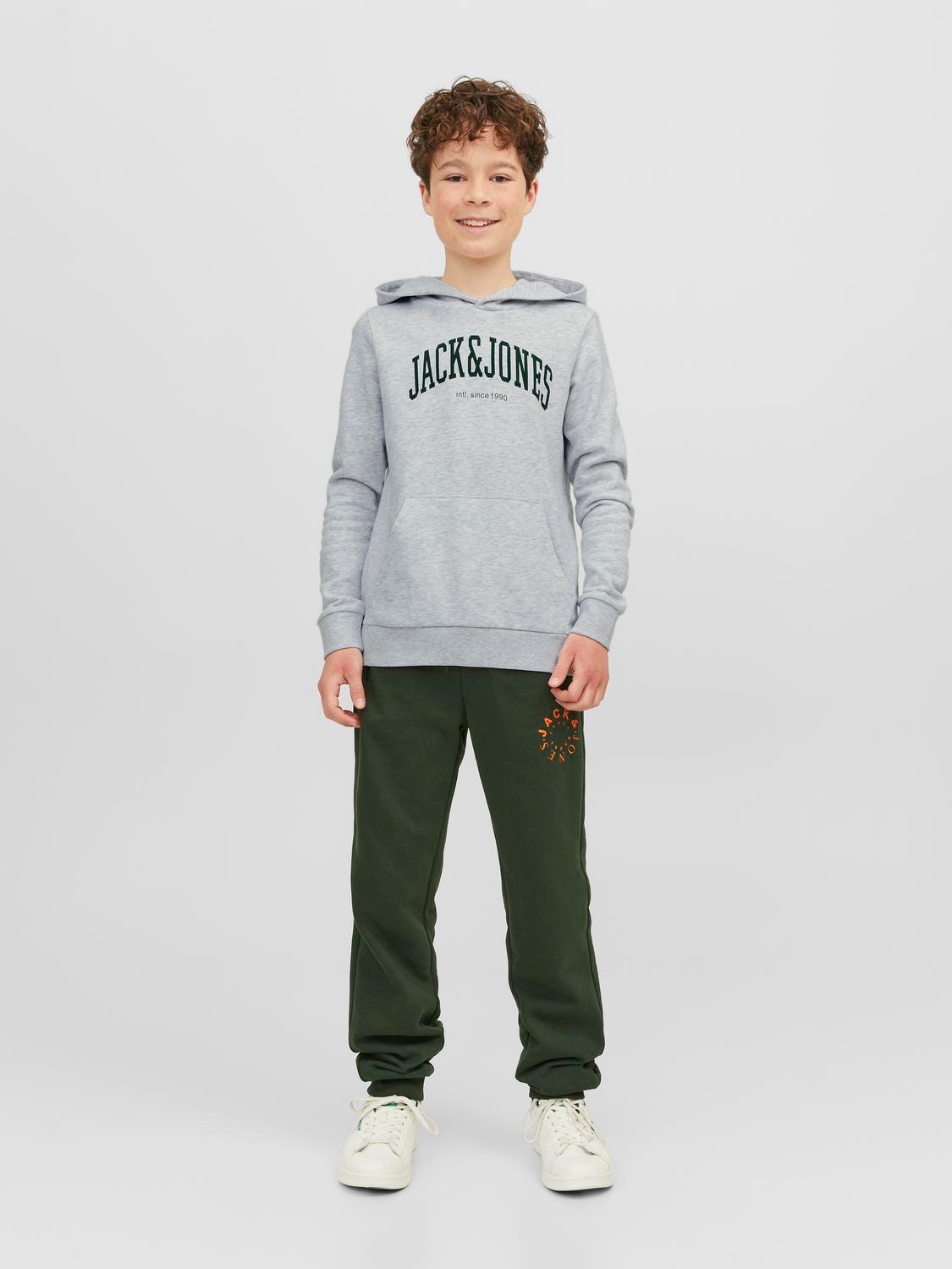 Jack & Jones Logo Hoodie For boys -White Melange - 12237401