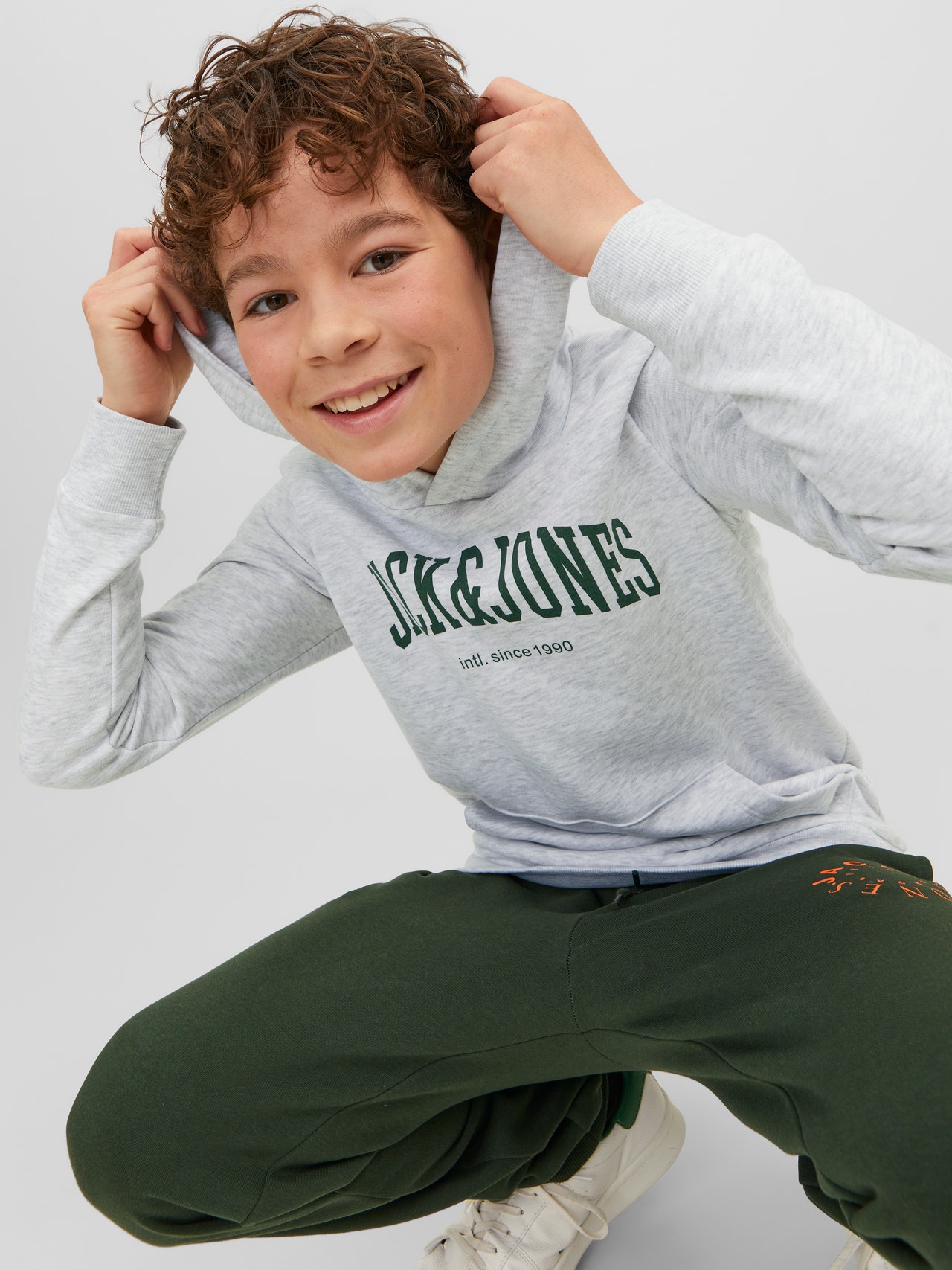 Jack & Jones Logotipas Megztinis su gobtuvu For boys -White Melange - 12237401