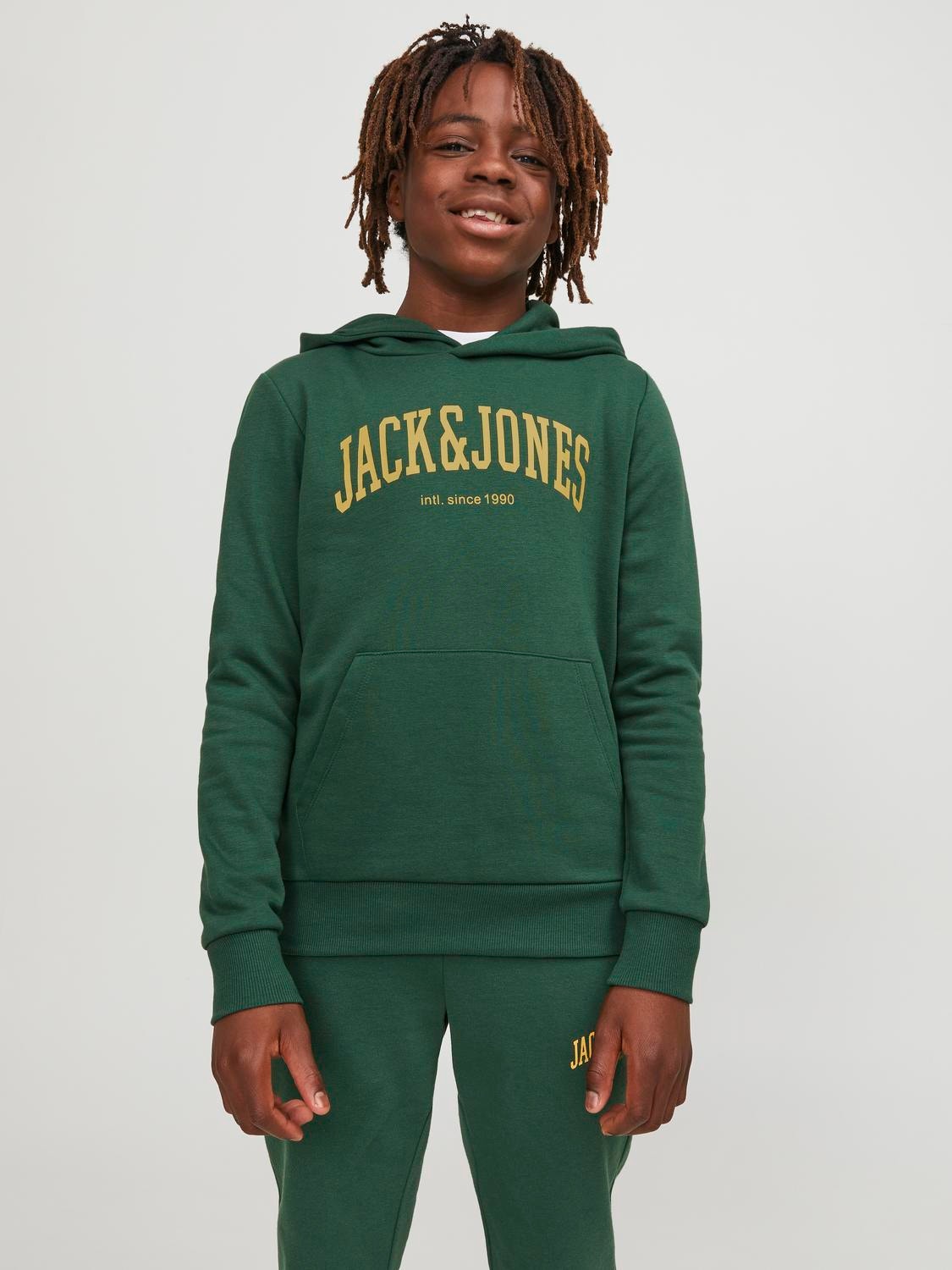 Jack & Jones Logo Hoodie For boys -Dark Green - 12237401