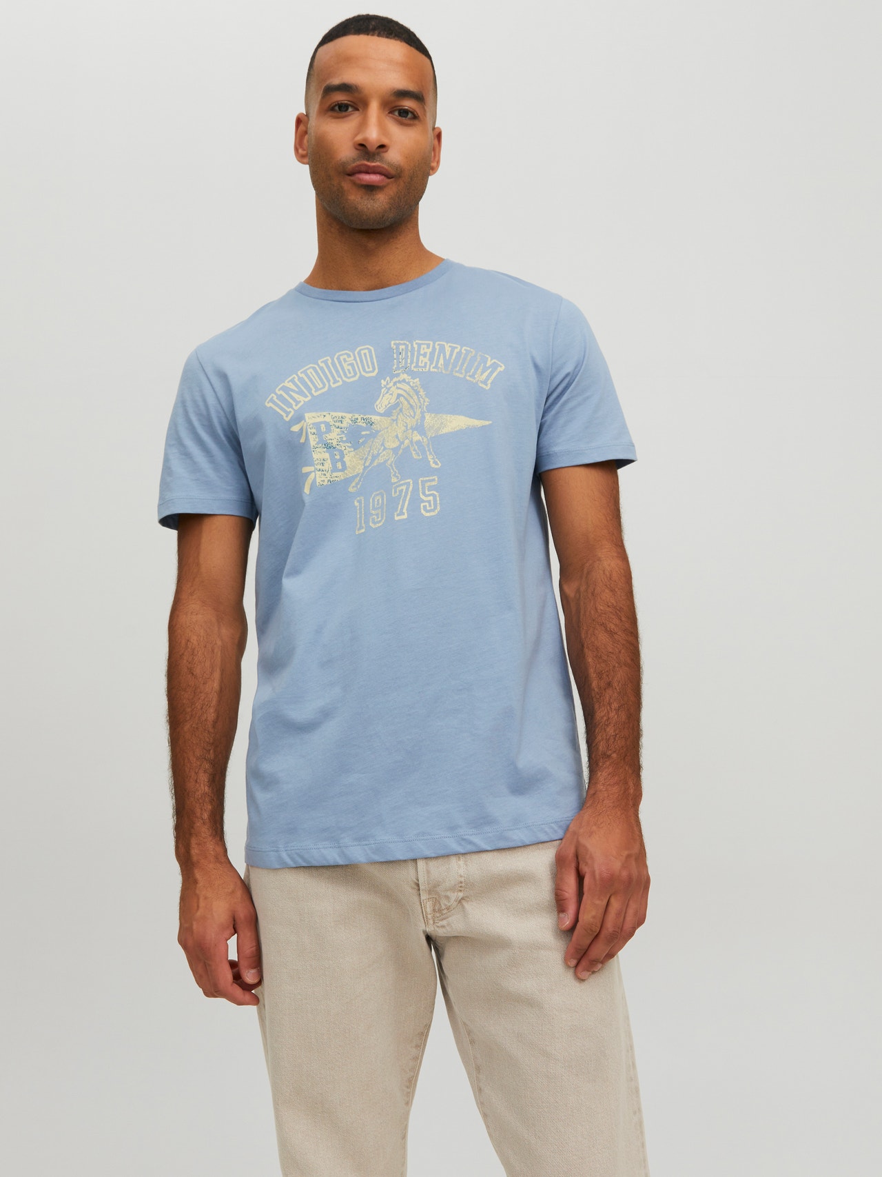 Jack & Jones Gedruckt Rundhals T-shirt -Faded Denim - 12237455